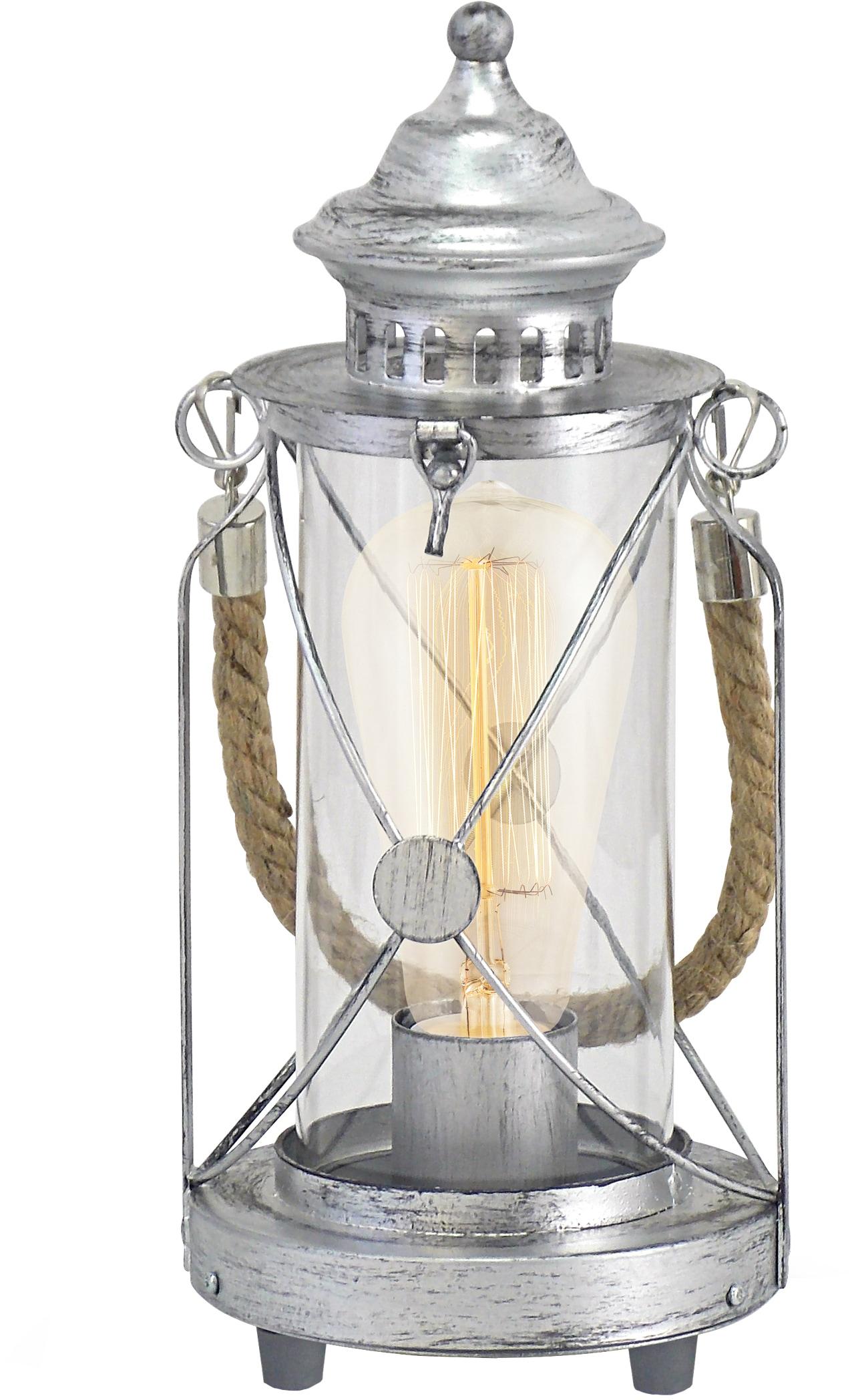 EGLO Tischleuchte "BRADFORD Tischlampe, E27, IP20, Stahl und Glas, Vintage, Retro, Lampe", silber (altsilberfarben), 1, Ø 14cm H: 33cm, Leuchten, Tisc