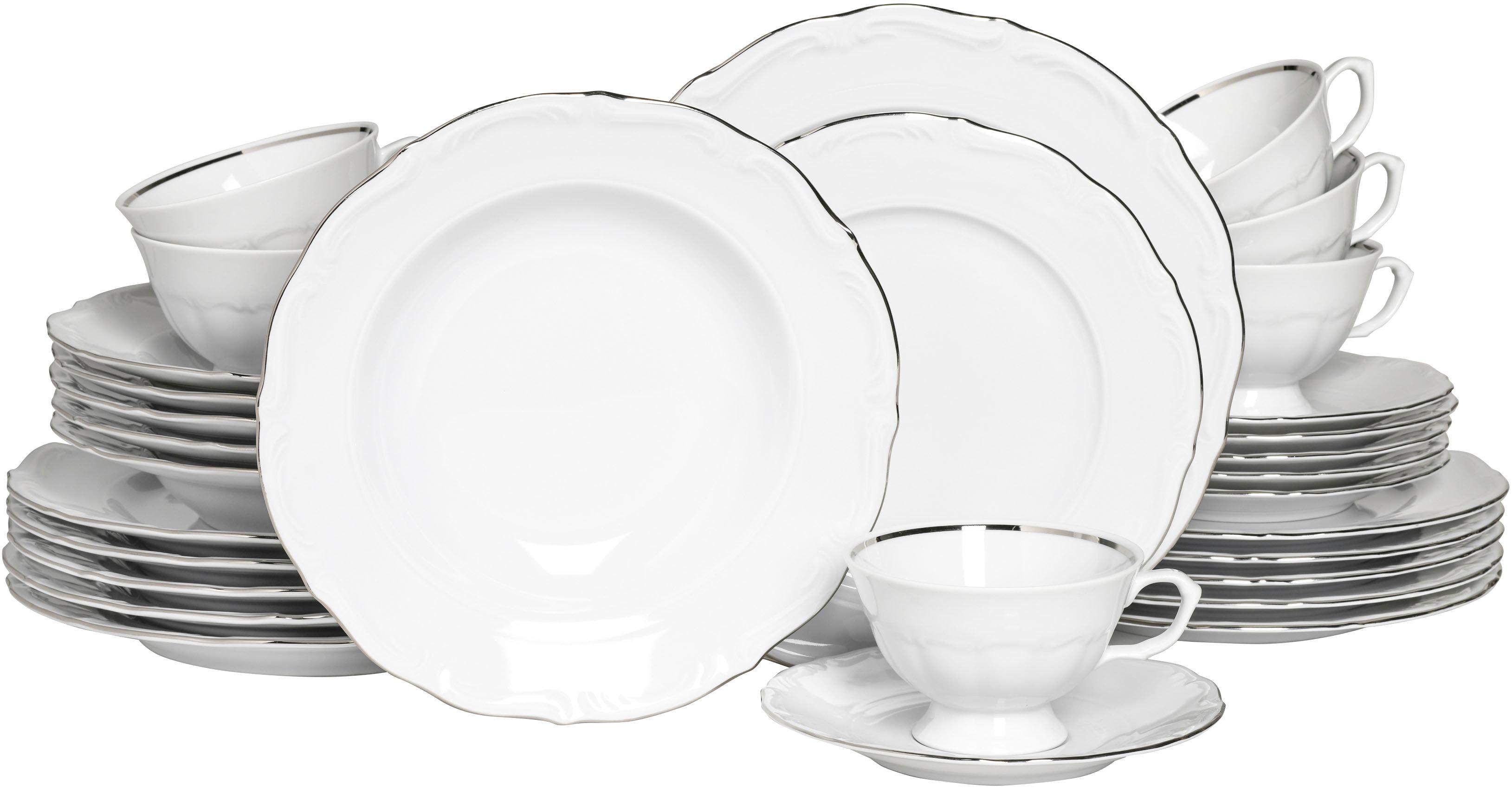Kombiservice CREATABLE "Maria Theresia, Kombi-Service 30-tlg", silber (weiß, platinfarben), 30 Stk., Porzellan, Geschirr-Sets, Kombiservice, Tradition