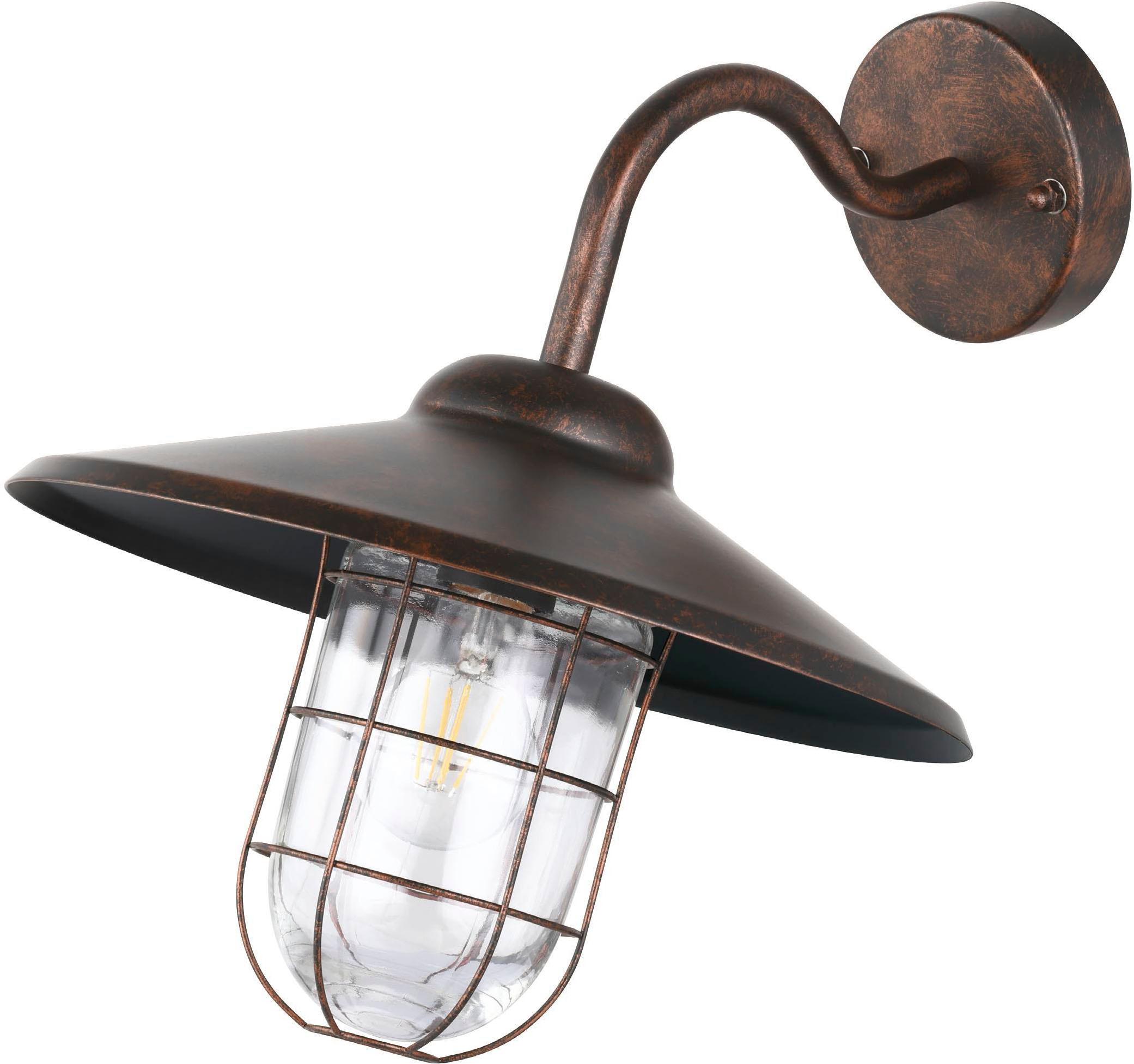 EGLO Wandleuchte "Melgoa Außen-Wandlampe, Wandleuchte aus Stahl und Glas, E27, IP44", braun, 1, H: 25cm, 1 Stk., Leuchten, Wand-/Deckenleuchte - L30 x