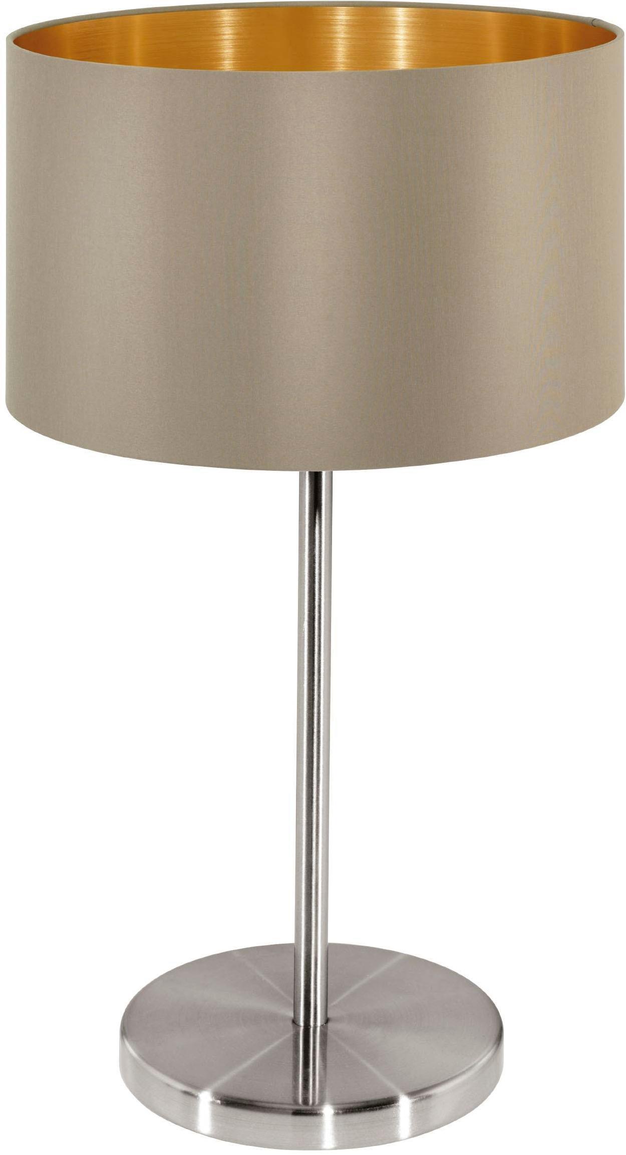 EGLO Tischleuchte "Maserlo Tischlampe, Nachttischlampe, silber und gold, E27, Lampe", silberfarben, 1, Ø 23cm H: 42cm, 1 Stk., Leuchten, Textil Tischl