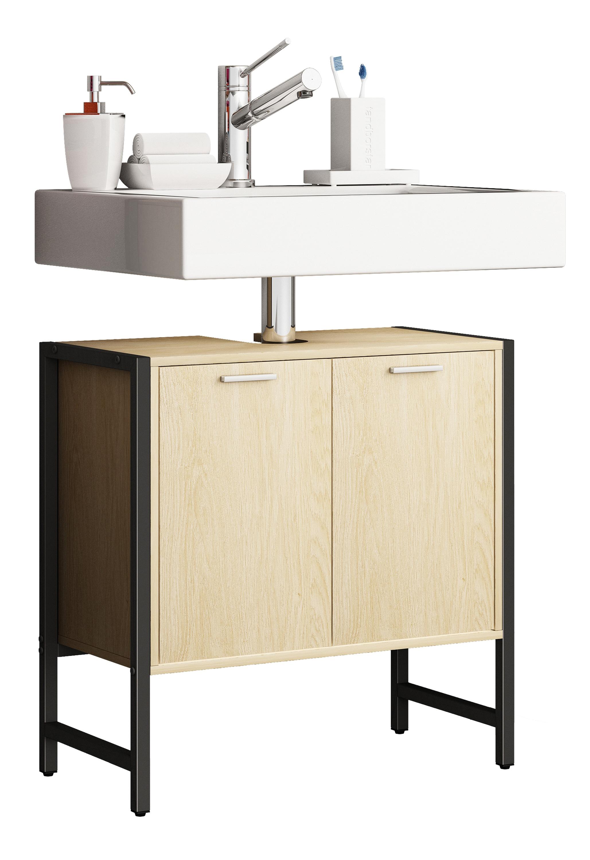 Waschbeckenschrank VCM "Holz Badmöbel Badunterschrank Edino Drehtüren", braun (honig, eiche), B:60cm T:30cm, Obermaterial: 90% Holz Wood. 10% Metall M