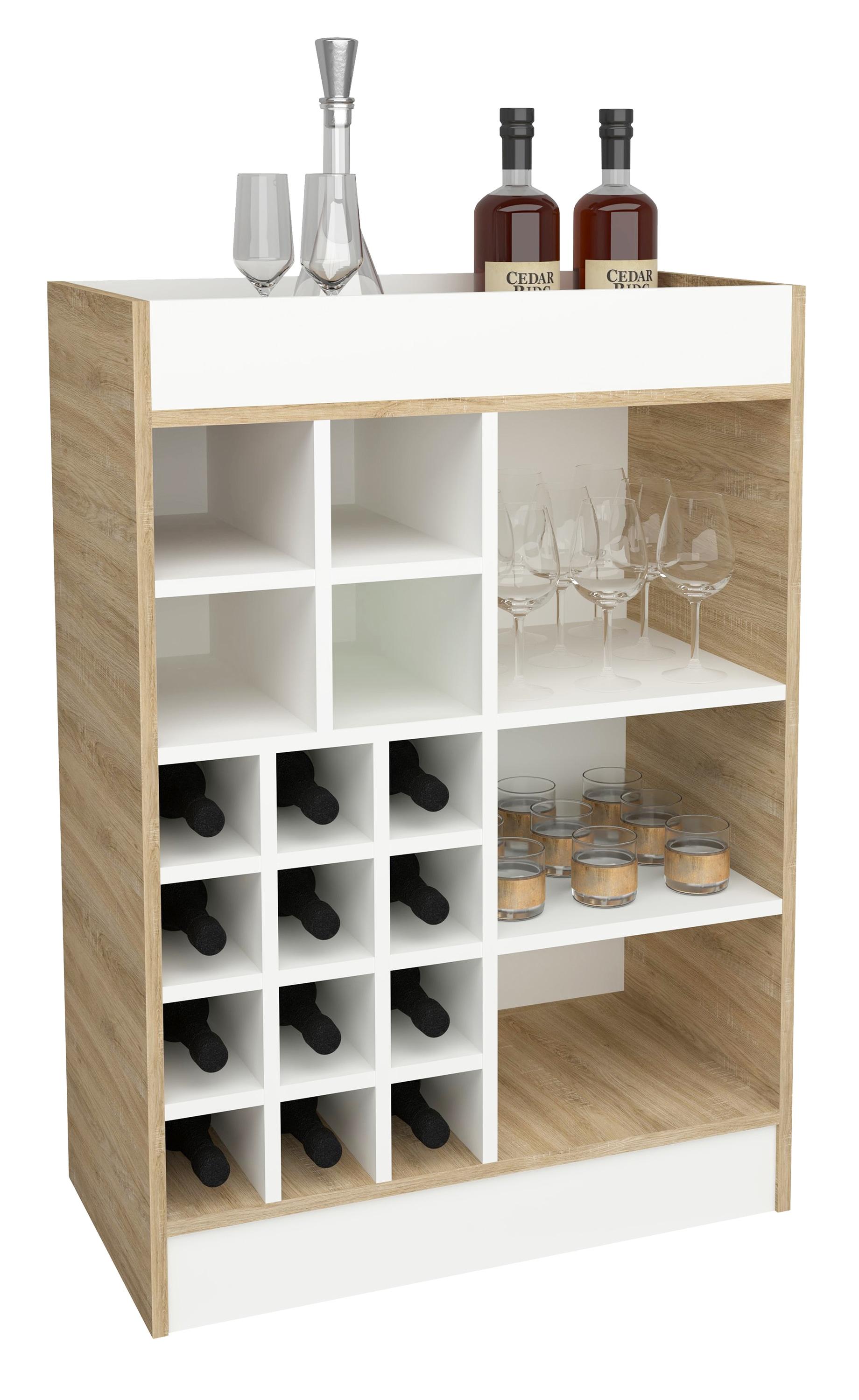 Unterschrank VCM "Küchenschrank Kommode Flaschen Weinregal Esilo", braun (weiß, sonoma, eiche), B:70cm T:38cm, Obermaterial: 100% Holz Wood., Schränke