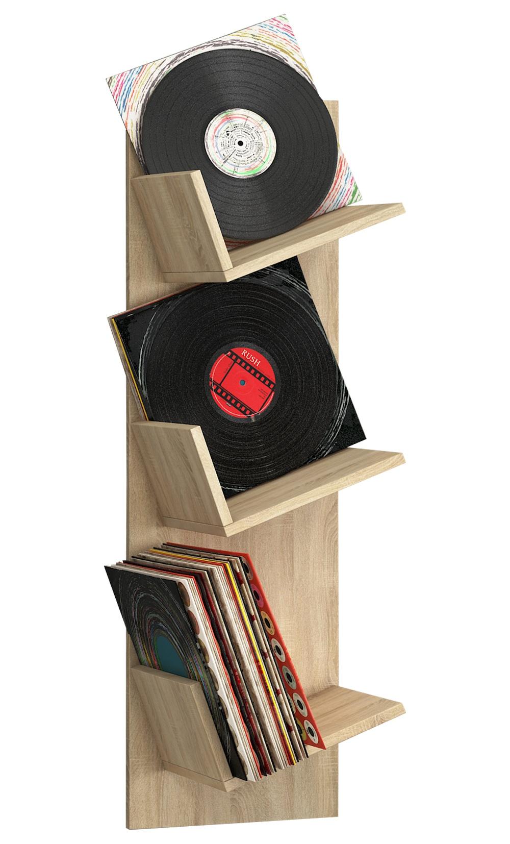 Media-Regal VCM "Holz Bücher Schallplatten LP Hänge Wandregal Sulda", braun (sonoma, eiche (sägerau)), B:33cm T:26cm, Regale, Media-Regal