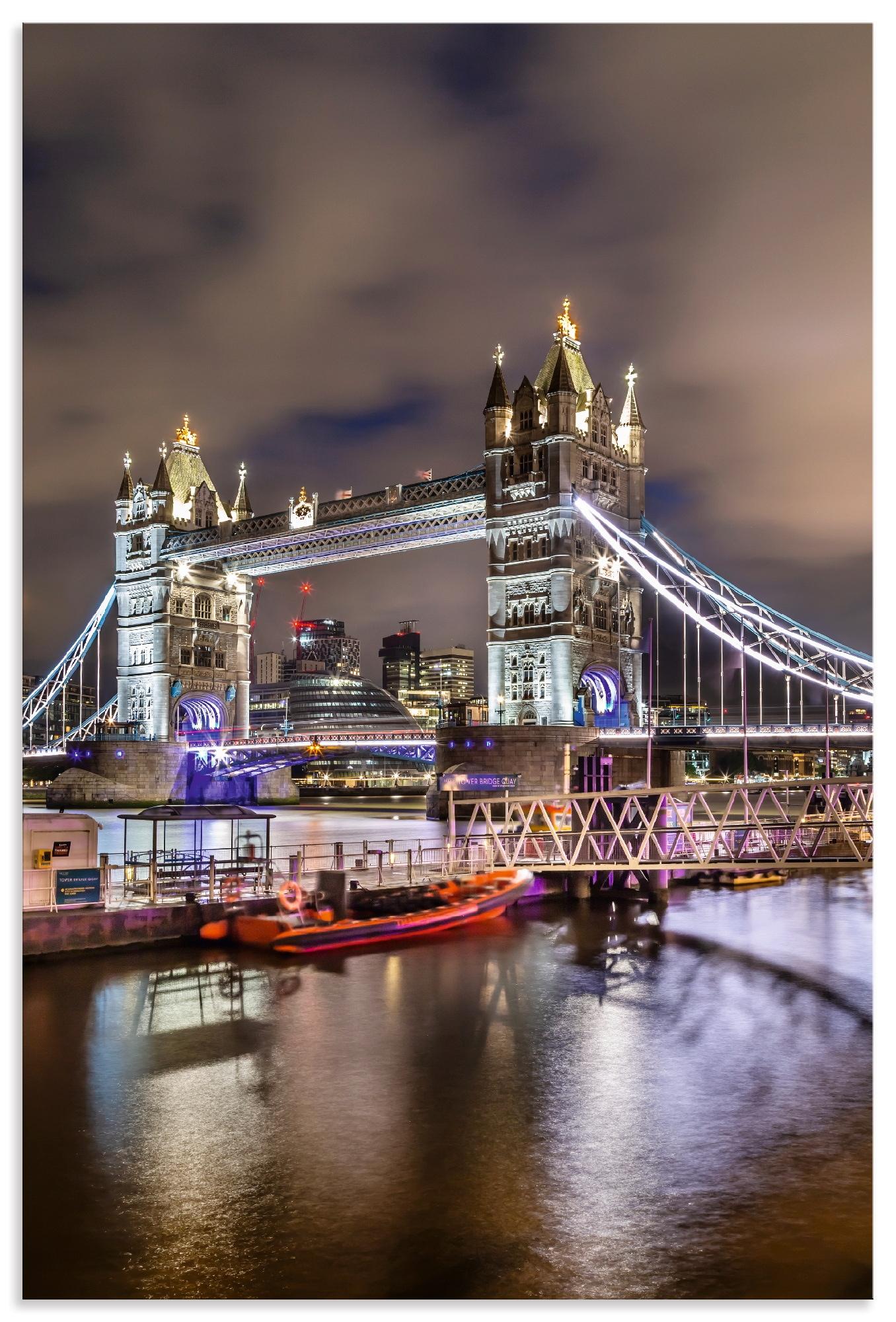 Wandbild ARTLAND "LONDON Tower Bridge im Abendlicht", farbe bild(er): rot, B/H/T: 40cm x 60cm x 1cm, Alu-Dibond-Druck London Hochformat, 1 Stk., Bilde