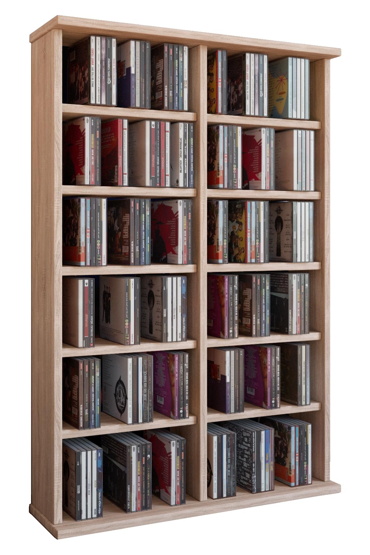 Media-Regal VCM "Holz CD DVD Stand Regal Schrank Ständer Ronul", braun (sonoma, eiche (sägerau)), B:60cm T:18cm, Regale, Media-Regal