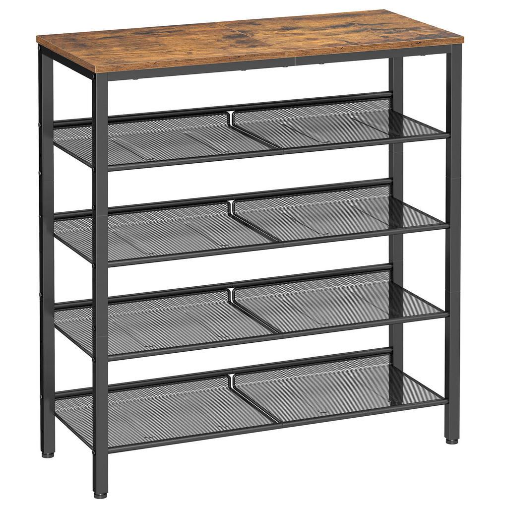 Boxxx Schuhregal, Braun, Schwarz, Metall, Holzwerkstoff, Vintage, 75x93x28 cm, Typenauswahl, stehend, Garderobe, Schuhaufbewahrung, Schuhregale