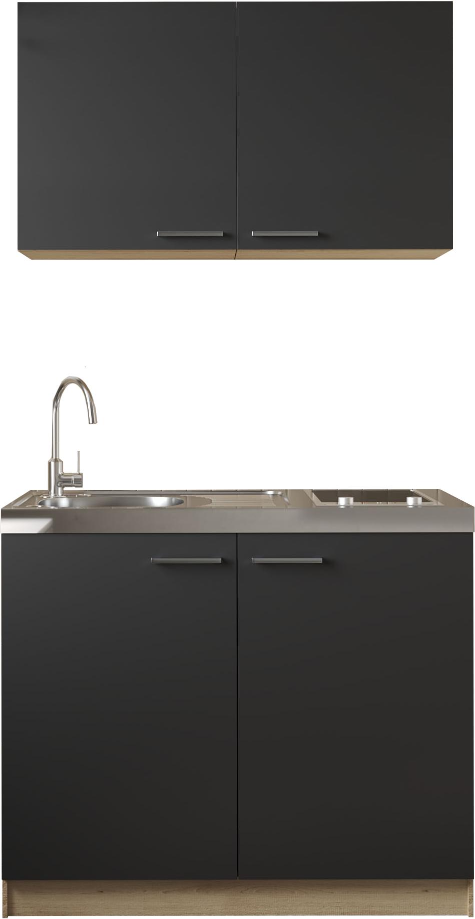 Pantryküche RESPEKTA "Merle", küche: schwarz, front: schwarz, korpus: eiche sägerau nachbildung, B:100cm H:200cm T:60cm, Komplettküchen-Sets, Pantrykü