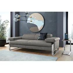 2-Sitzer W.SCHILLIG "finn", grau (grau s22), B:210cm H:71cm T:106cm, Flachgewebe S22 (100% Polyester);Stoff S37 (100% Polyester);Longlife Xtra-Leder Z