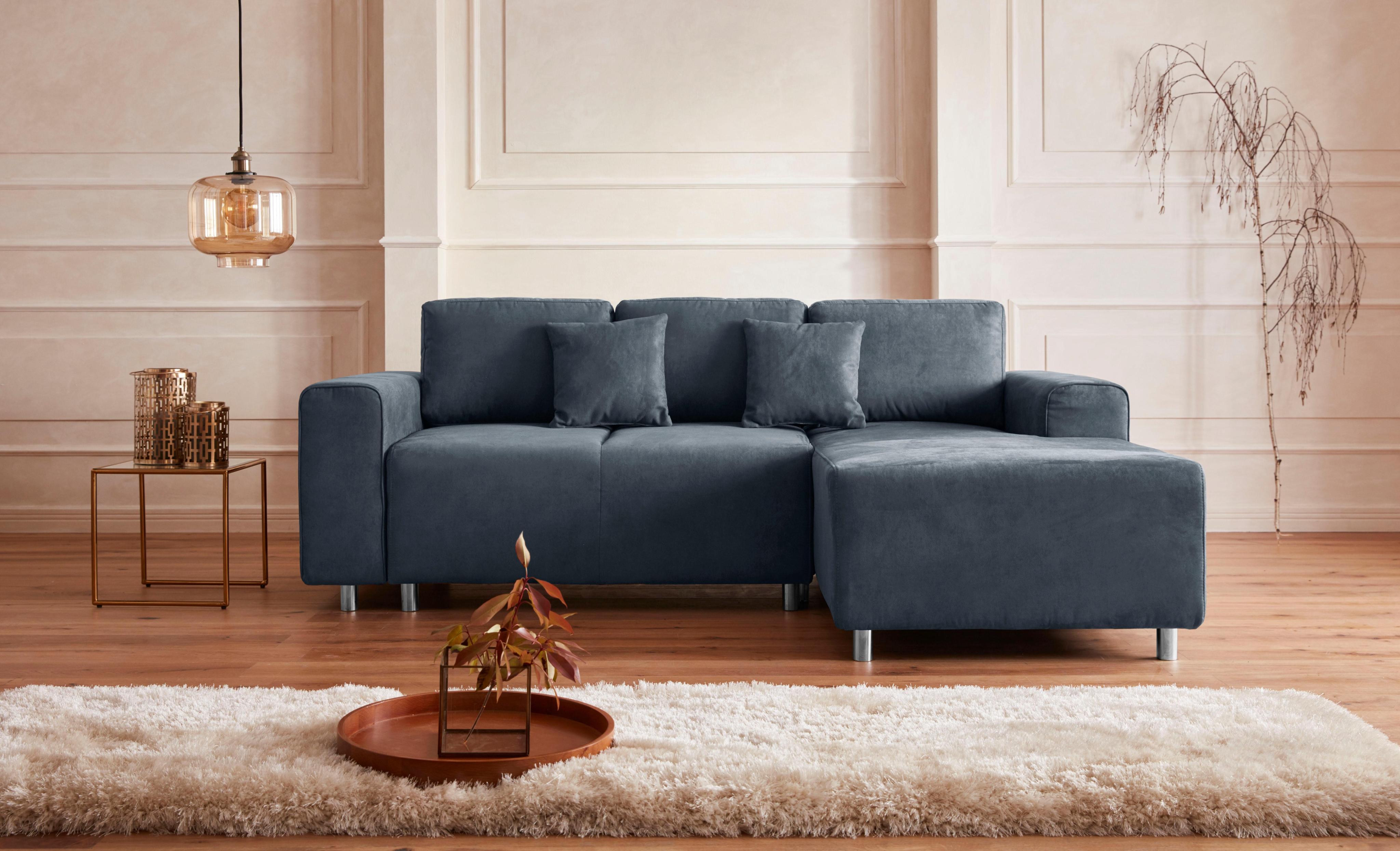Ecksofa HOME AFFAIRE "Györ", blau (dunkelblau), B:235cm H:88cm T:160cm, Microfaser (100% Polyester);Luxus-Microfaser Lederoptik (100%