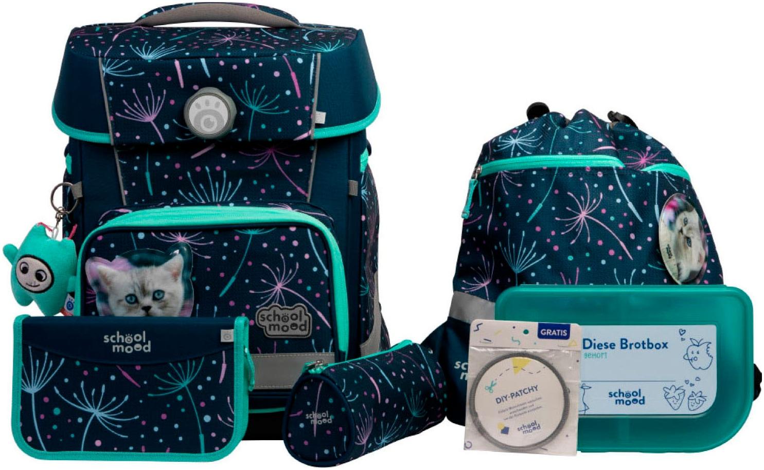 Schulranzen SCHOOL-MOOD "Champion Maxx Pro", Kinder, Gr. B/H/T: 30cm x 40cm x 23cm, bunt (lina (kätzchen) mit moodie konni konzentration), Polyester,