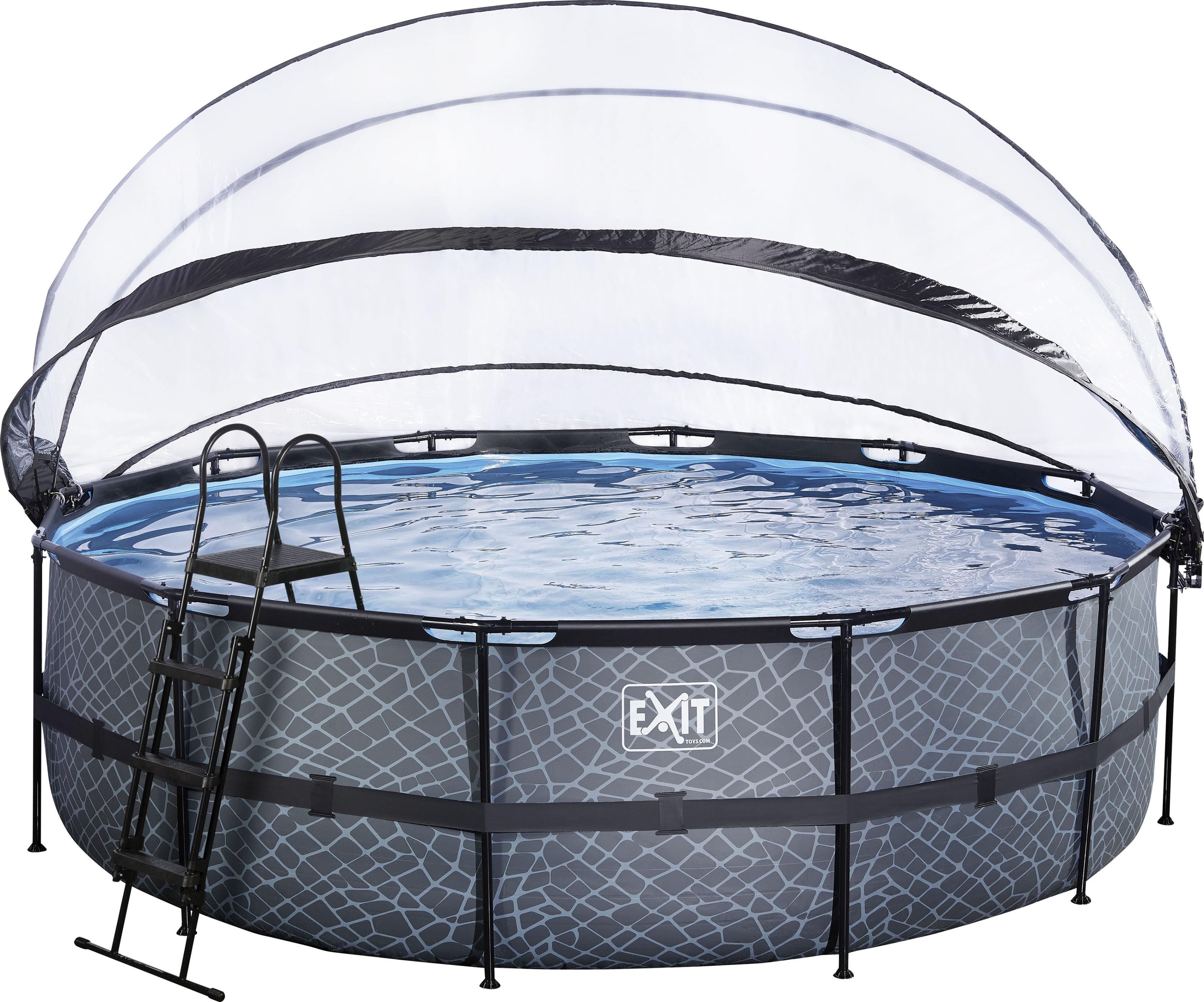 Framepool EXIT "inkl. multifunktionaler Poolabdeckung", grau, H:122cm Ø:488cm, Schwimmbecken, ØxH: 488x 122 cm, mit Sandfilteranlage und