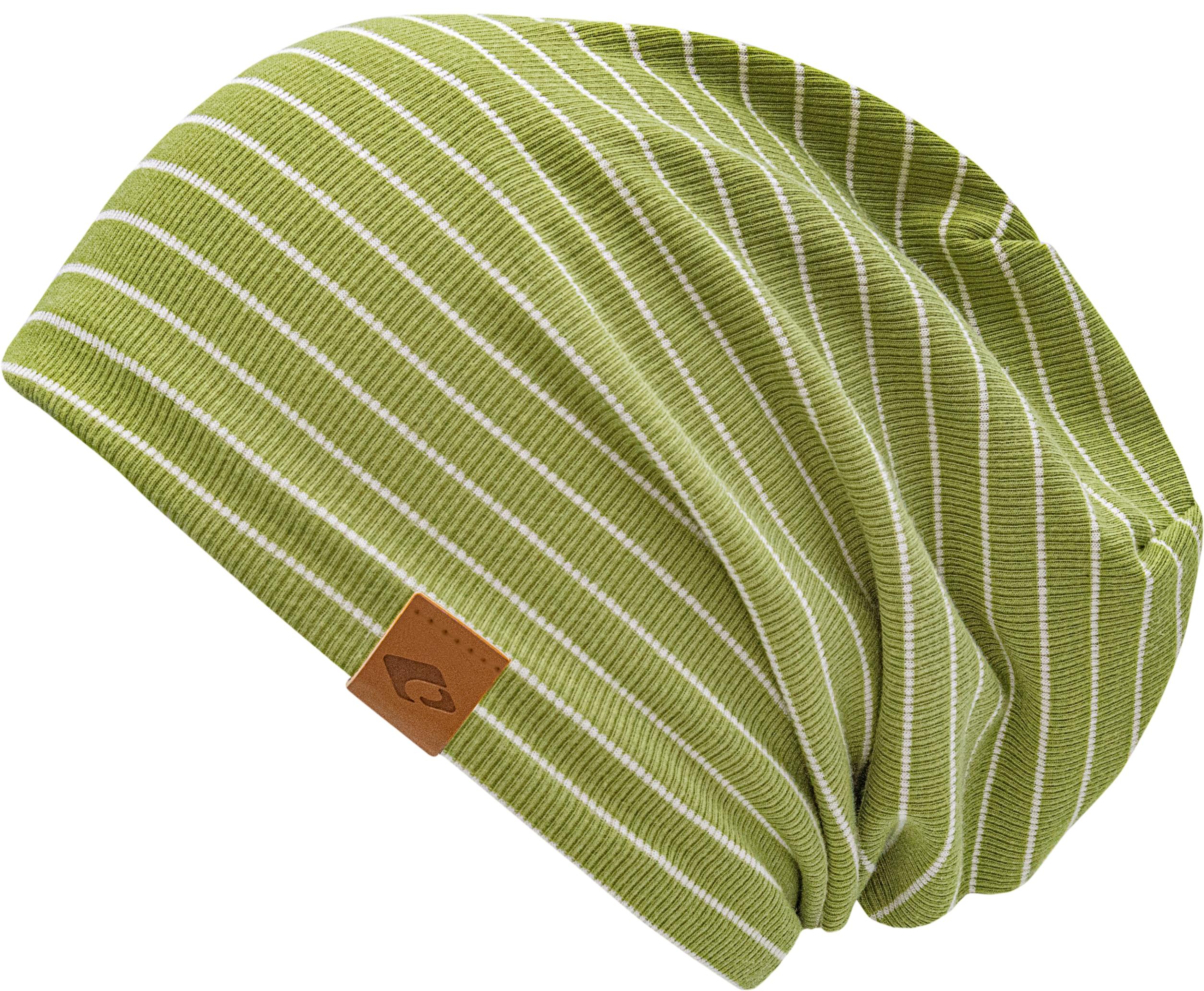 Beanie CHILLOUTS "Taipeh Hat", Damen, grün (oliv), Materialmix, gestreift, Mützen Beanie, mit Melange-Optik & elastischem Tragekomfort für Alltag