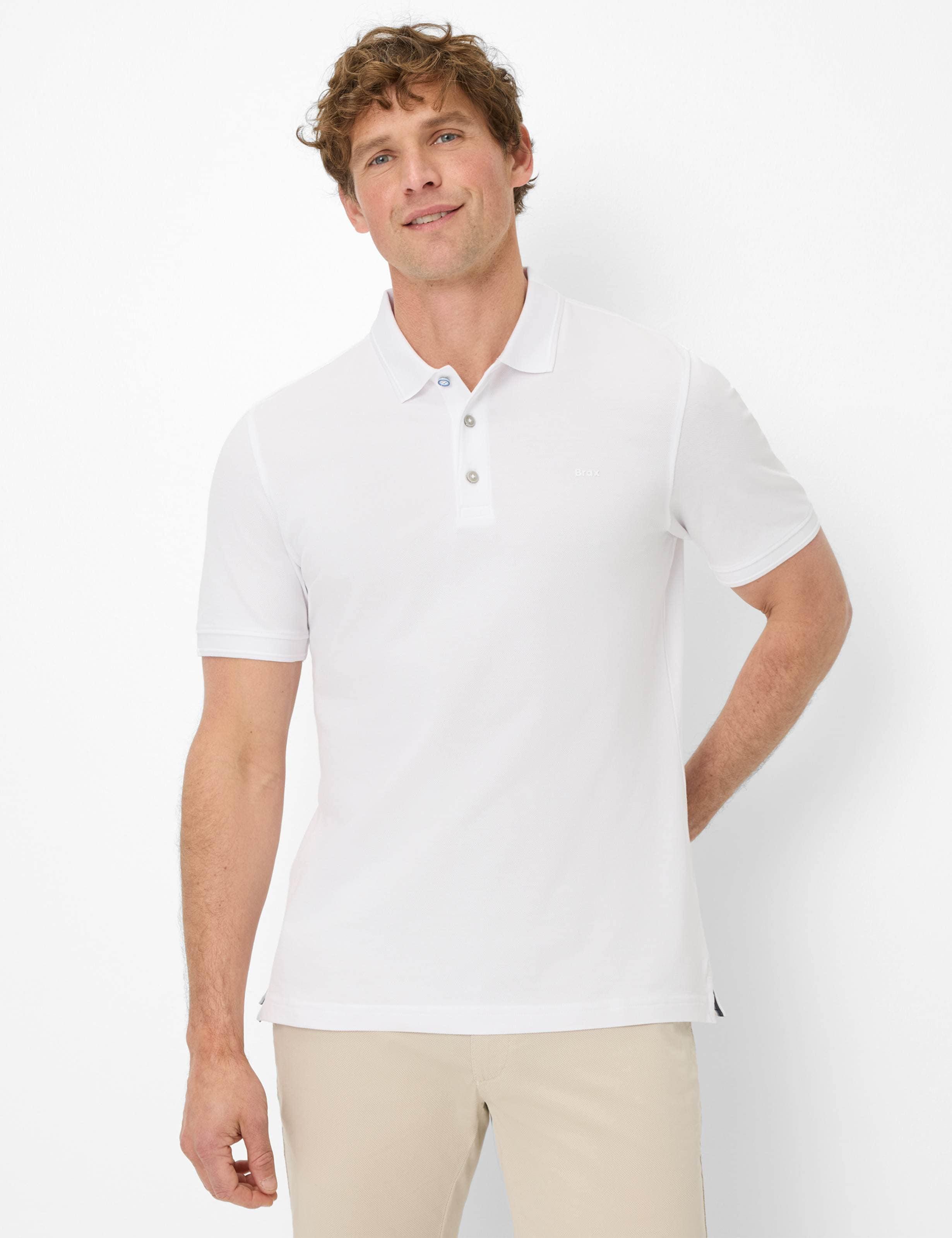 Poloshirt BRAX "Style PETE", Herren, Gr. L (52), weiß, 96% Baumwolle, 4% Elasthan, Shirts