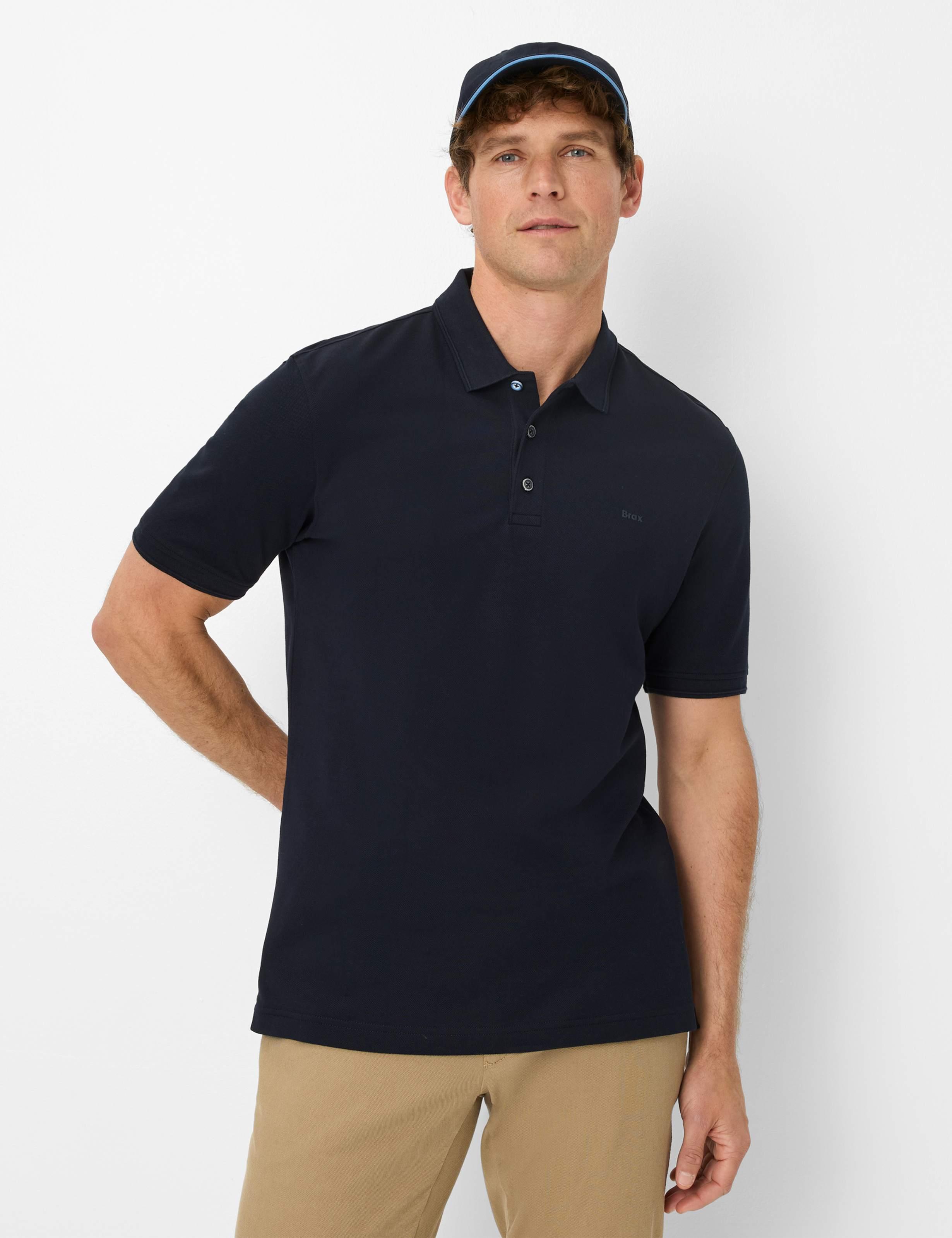 Poloshirt BRAX "Style PETE", Herren, Gr. L (52), blau (navy), 96% Baumwolle, 4% Elasthan, Shirts