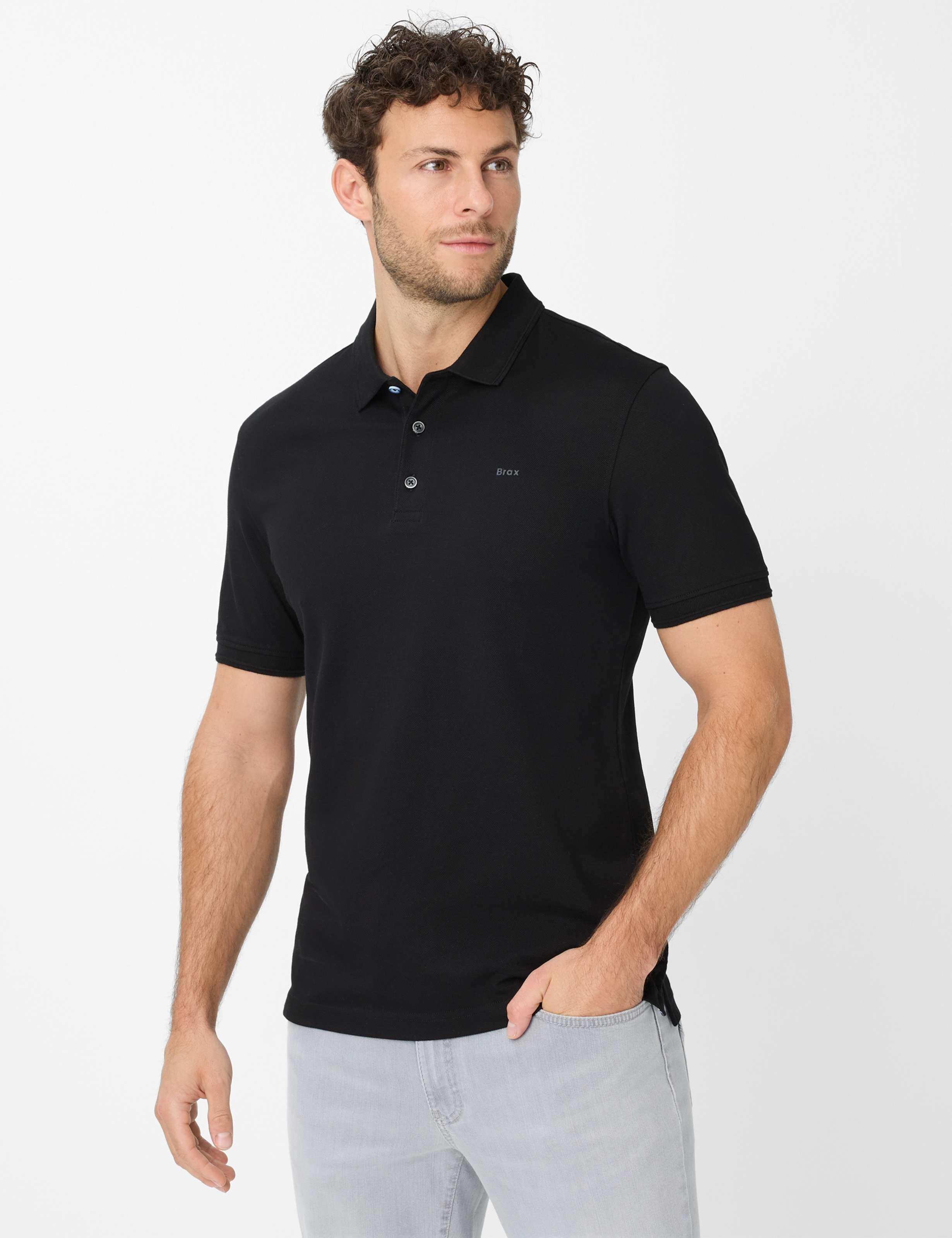 Poloshirt BRAX "Style PETE", Herren, Gr. L (52), schwarz, 96% Baumwolle, 4% Elasthan, Shirts