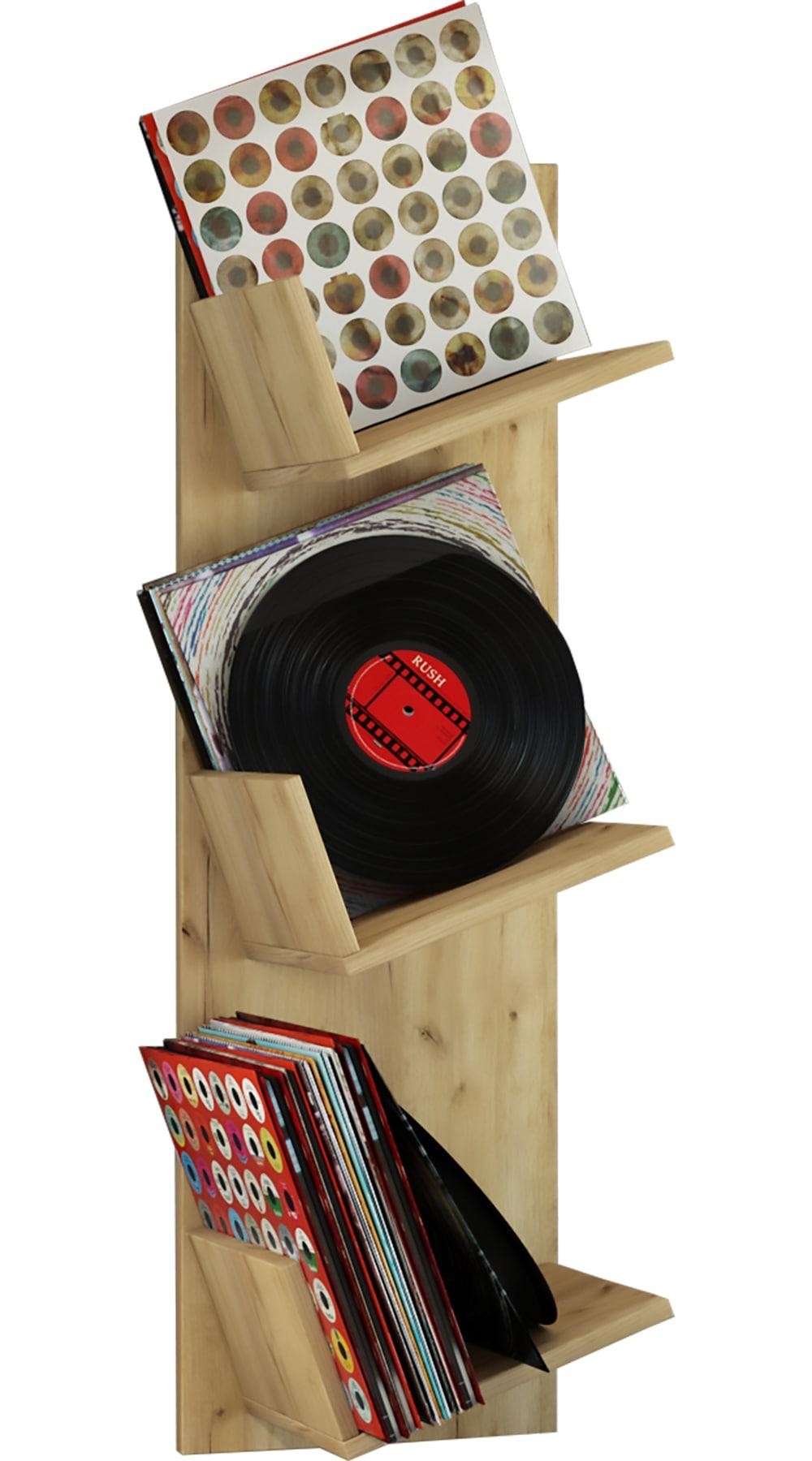 Media-Regal VCM "Holz Bücher Schallplatten LP Hänge Wandregal Sulda", braun (honig, eiche), B:33cm T:26cm, Regale, Media-Regal