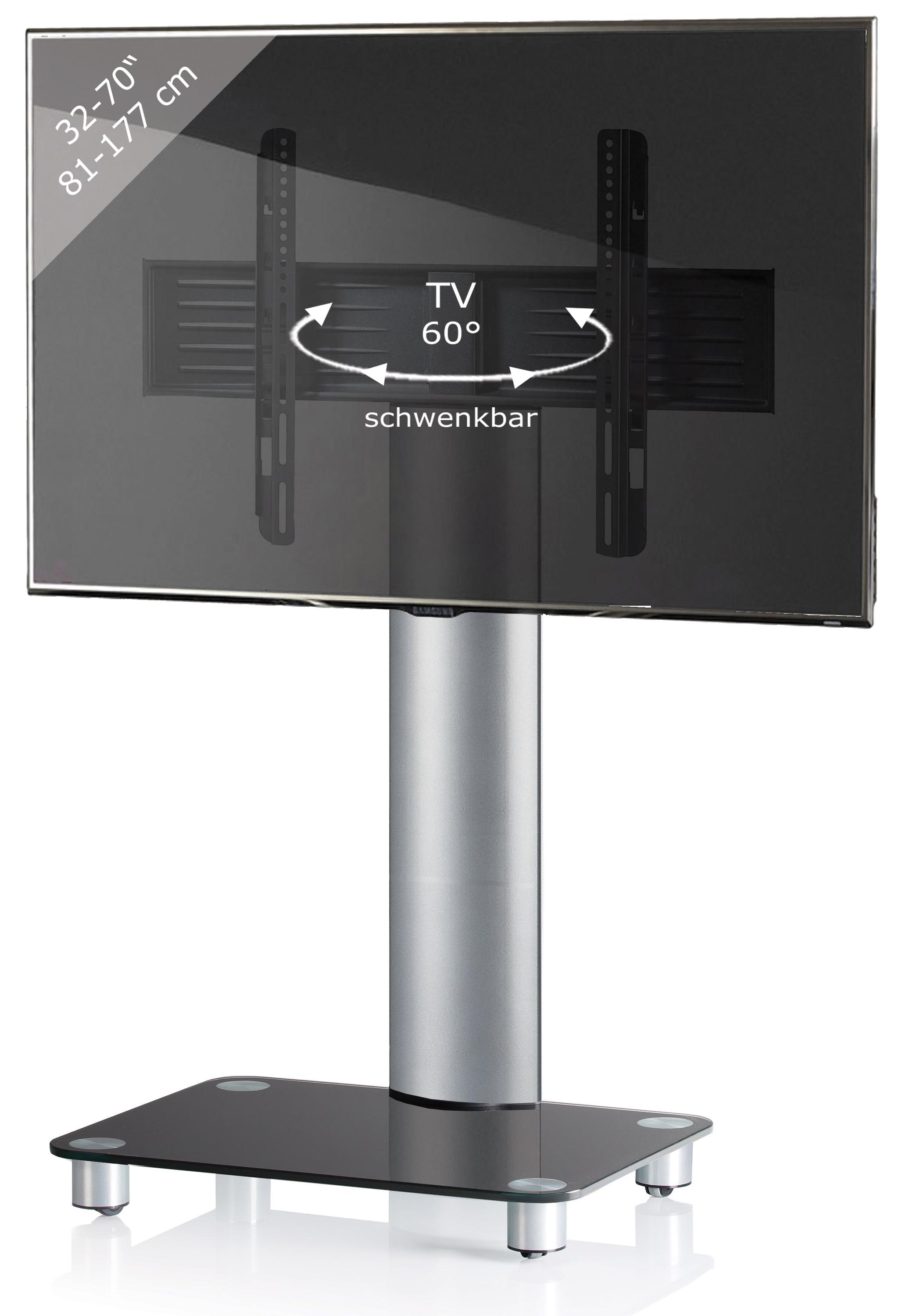Wohnzimmertisch VCM "TV Standfuß Glas Fernseh Rollen Ständer Fuß Tosal", schwarz (schwarzglas), B:60cm T:44cm, Sideboards, Wohnzimmertisch