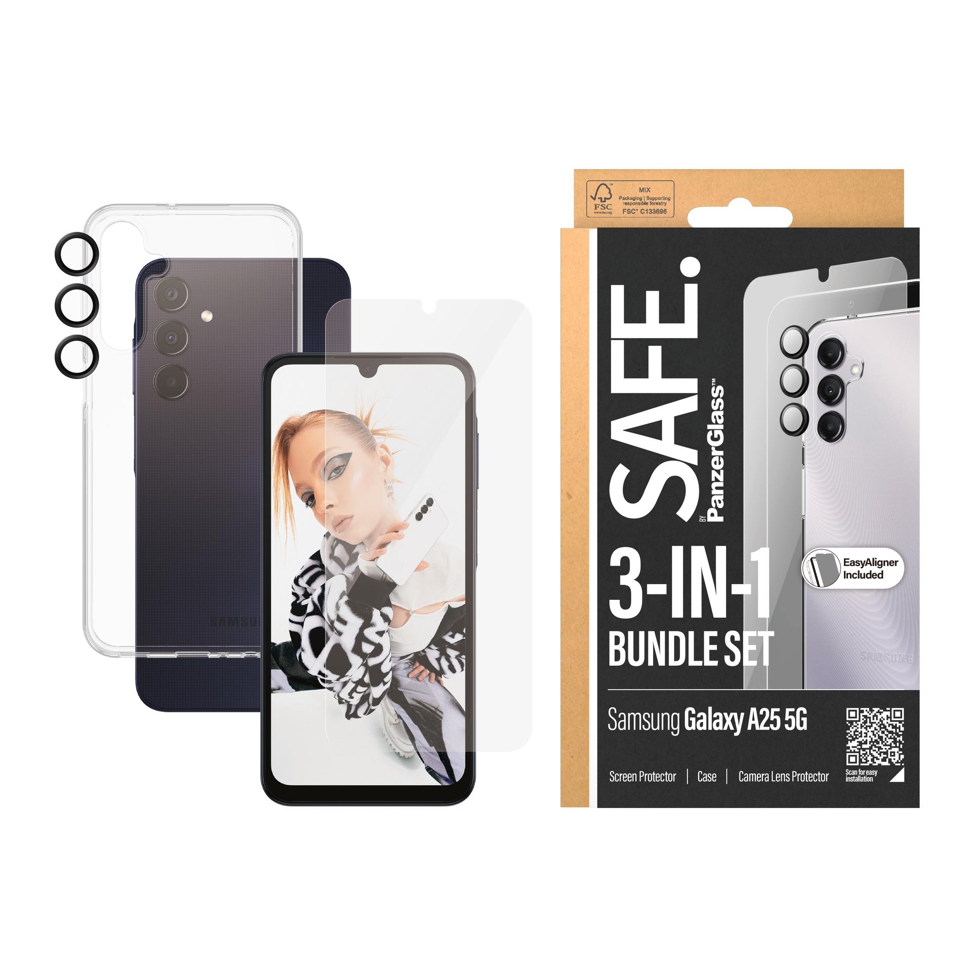 SAFE BY PANZERGLASS Displayschutzglas "3-in-1 Bundle Set Screen Protector, Case und Camera Lens Protector", transparent, B:11cm H:2,5cm T:19,5mm, Disp