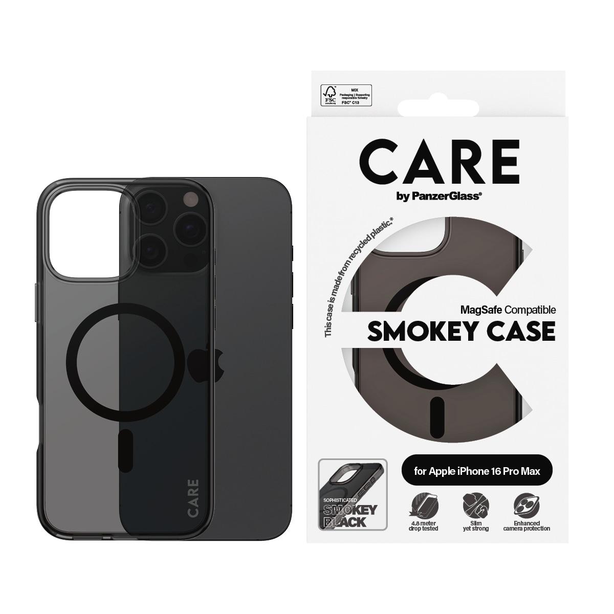 CARE BY PANZERGLASS Handyhülle "Smokey Case für Apple iPhone 16 Pro Max", schwarz (transparent, schwarz), B:11cm H:2cm T:20,5cm, Hüllen, Backcover, Sc