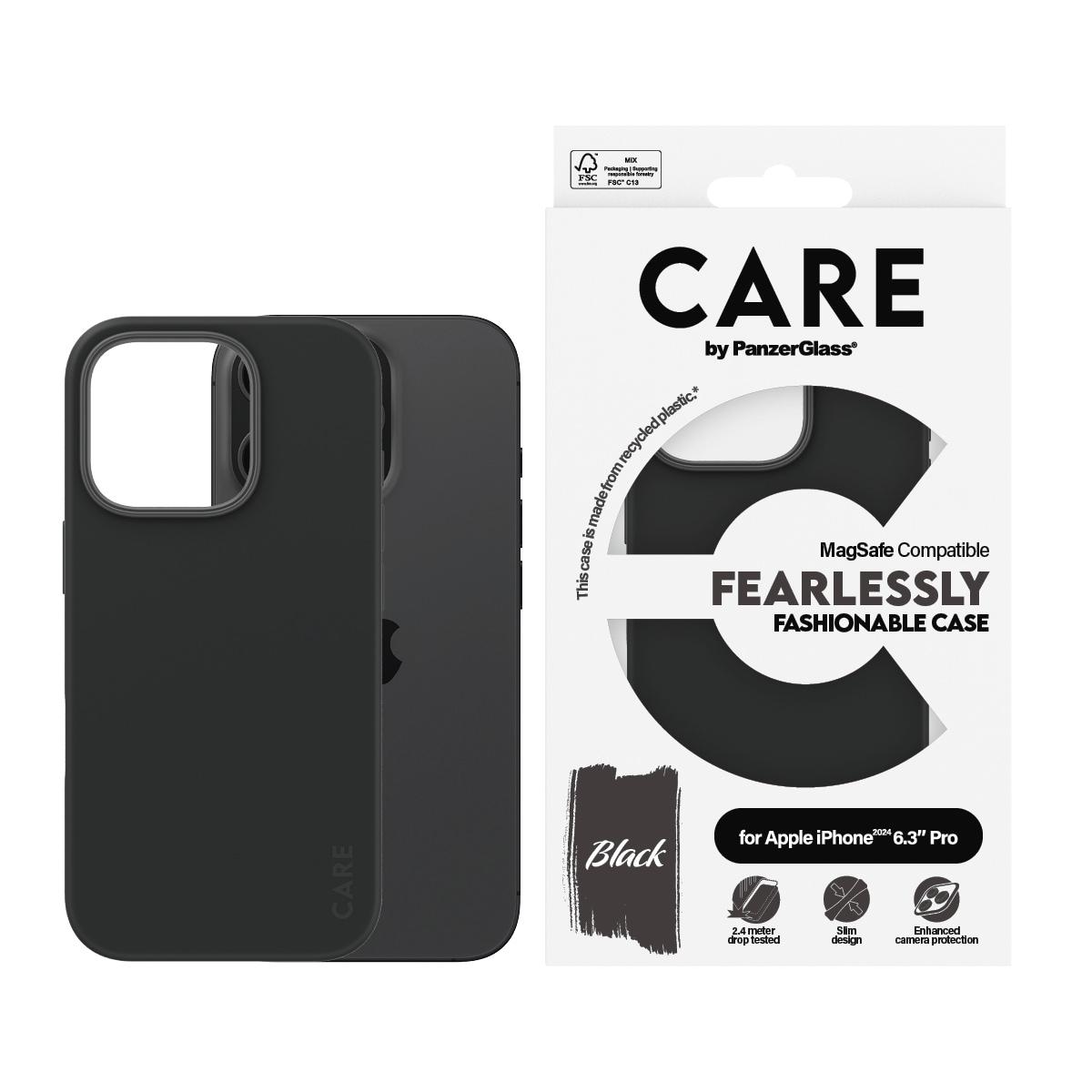 CARE BY PANZERGLASS Handyhülle "Fashionable Case für Apple iPhone 16 Pro", schwarz, B:11cm H:1,9cm T:19,6cm, Hüllen, Backcover, Schutzhülle, Handyschu