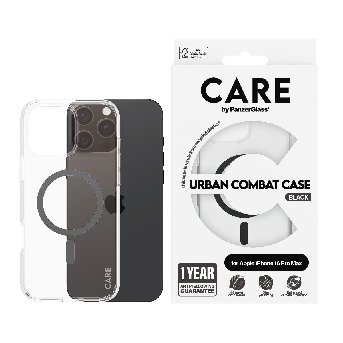 CARE BY PANZERGLASS Handyhülle "Urban Combat Case mit MagSafe für Apple iPhone 16 Pro Max", schwarz (transparent, schwarz), B:11cm H:1,9cm T:19,6cm, H