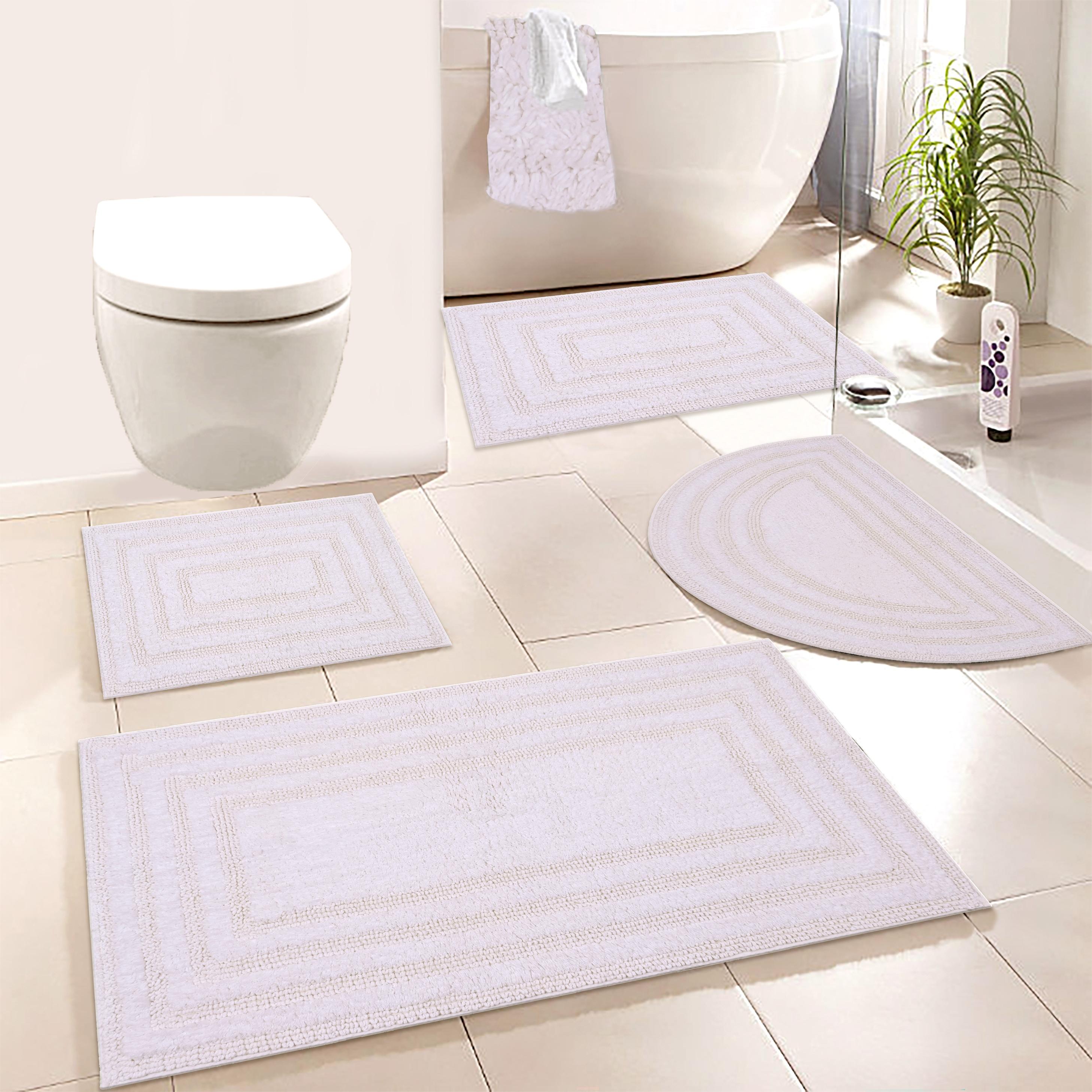 Badematte MY HOME “Inga, Rahmen, Badvorleger, Badezimmer Teppich” Gr. 1, weiß, H:18mm, Baumwolle, Badematten, Badematte, 100% Baumwolle, Hoch-Tief-Effekt, weich, trocknergeeignet