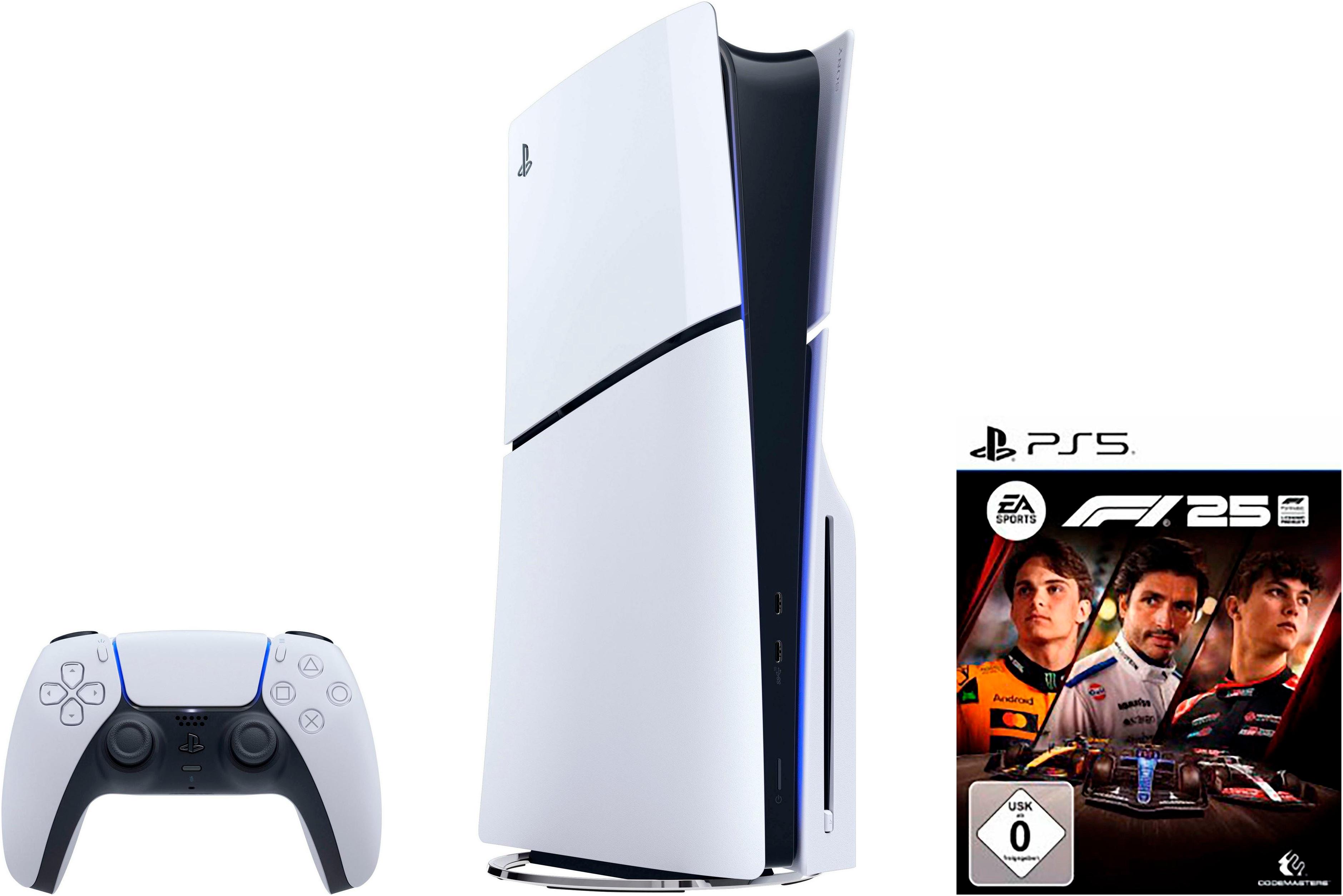 PLAYSTATION 5 Konsolen-Set “PS5 Disk Edition (Slim) + EA Sports F1 25”, schwarz-weiß (weiß, schwarz), B:9,6cm H:35,8cm T:21,6cm,
