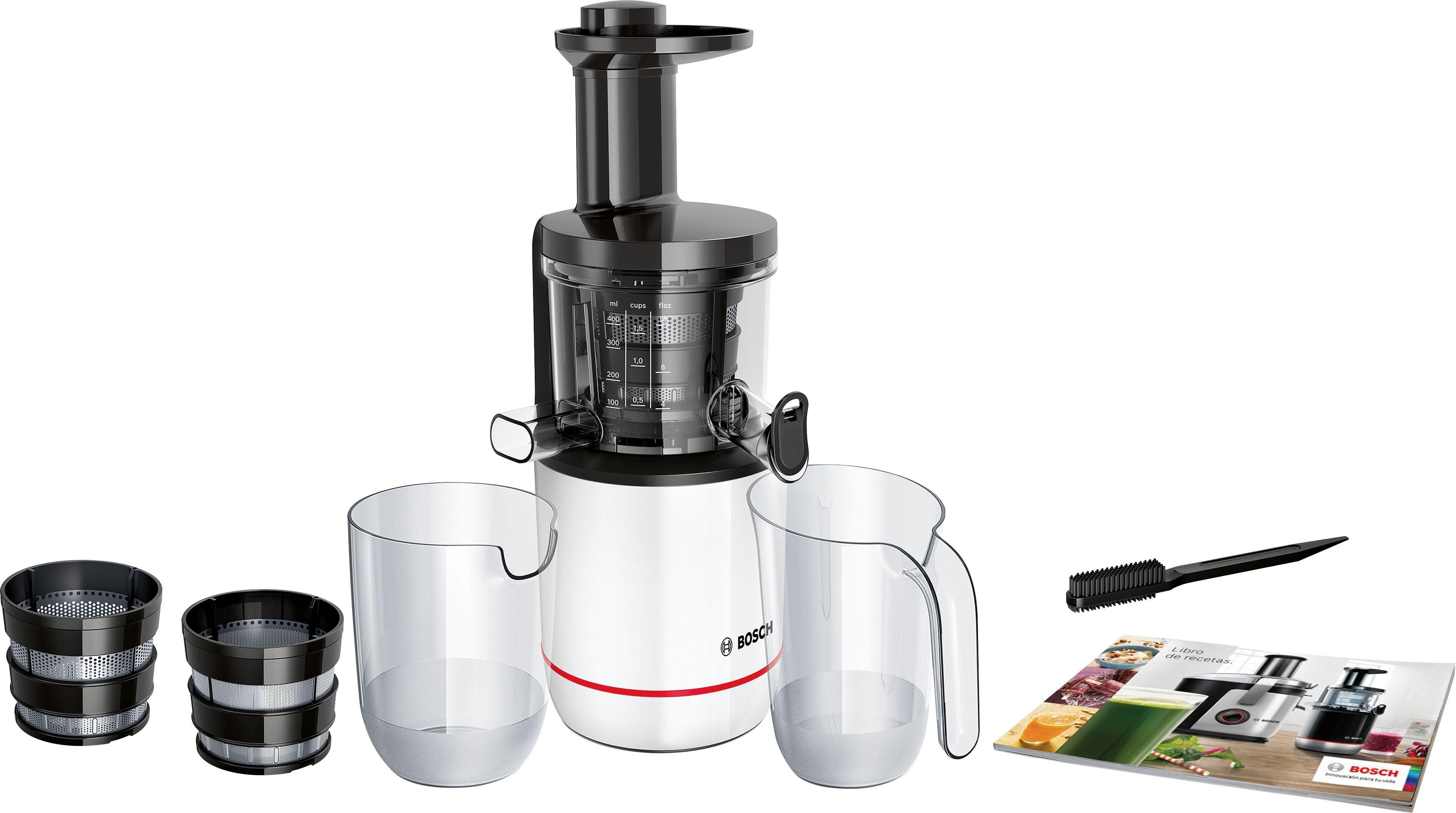 BOSCH Slow Juicer "VitaExtract MESM500W, vitaminschonendes Entsaften, Kaltpresse", schwarz-weiß (weiß, schwarz), B:15,2cm H:42,7cm T:15,2cm, Entsafter
