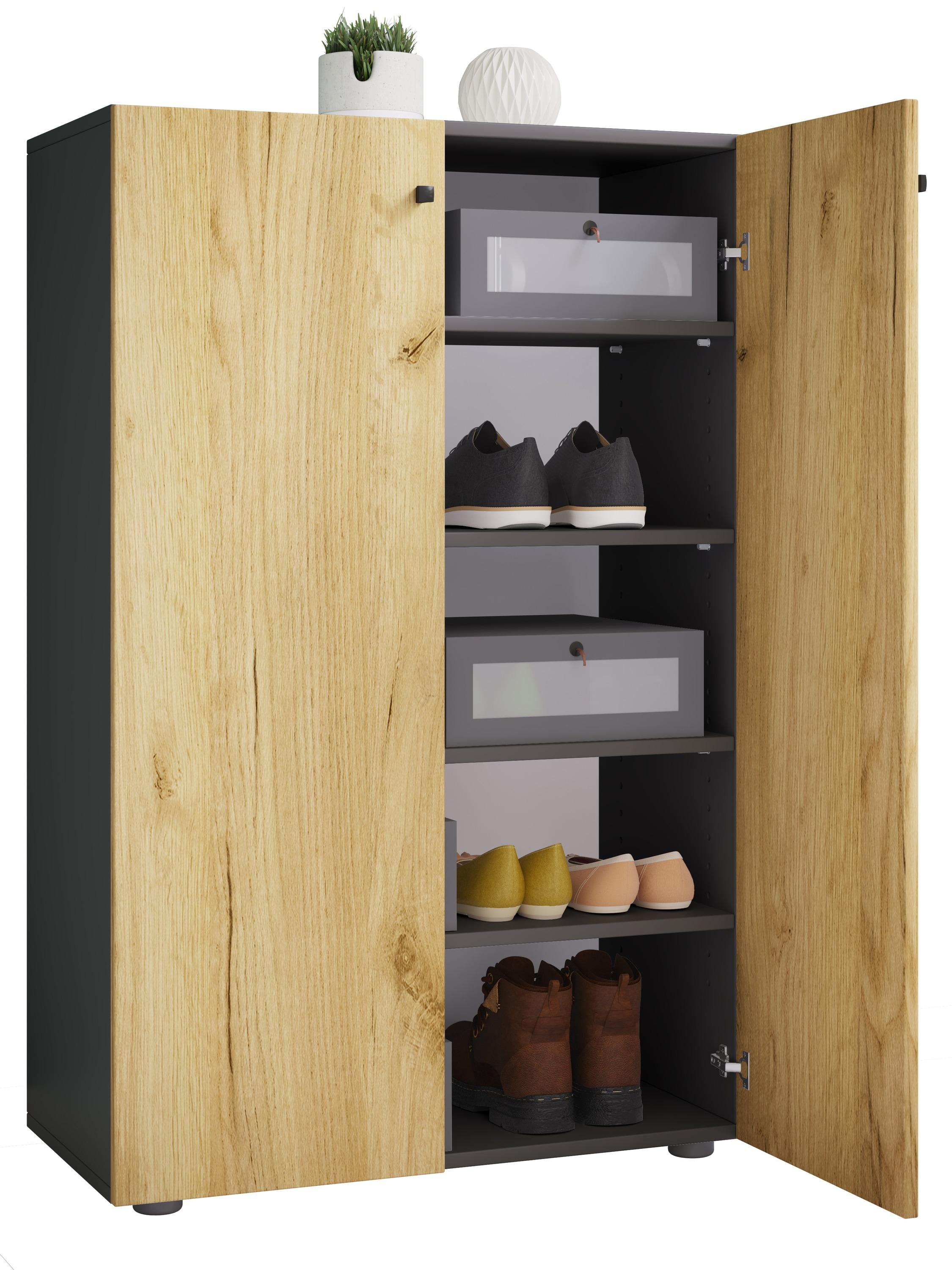 Schuhschrank VCM "XL Holz Großer Schuhschrank Schuhkommode Lona 5", braun (anthrazit, honig, eiche), B:70cm T:39cm, Obermaterial: 100% Holz Wood., Sch