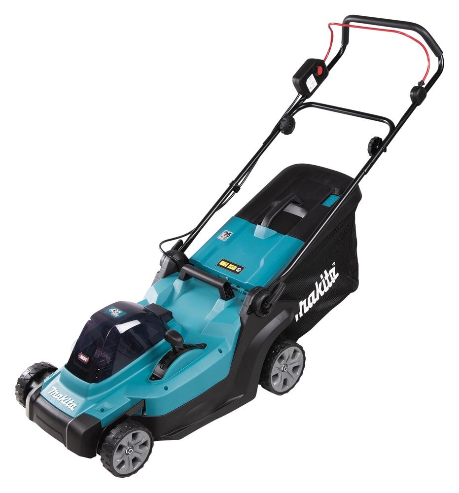Akkurasenmäher MAKITA “»LM004GM102« 40V max., 43 cm, 50 l, Inkl. Akku und Ladegerät”, blau (türkis), B:46cm H:144,4cm T:139cm, Rasenmäher,