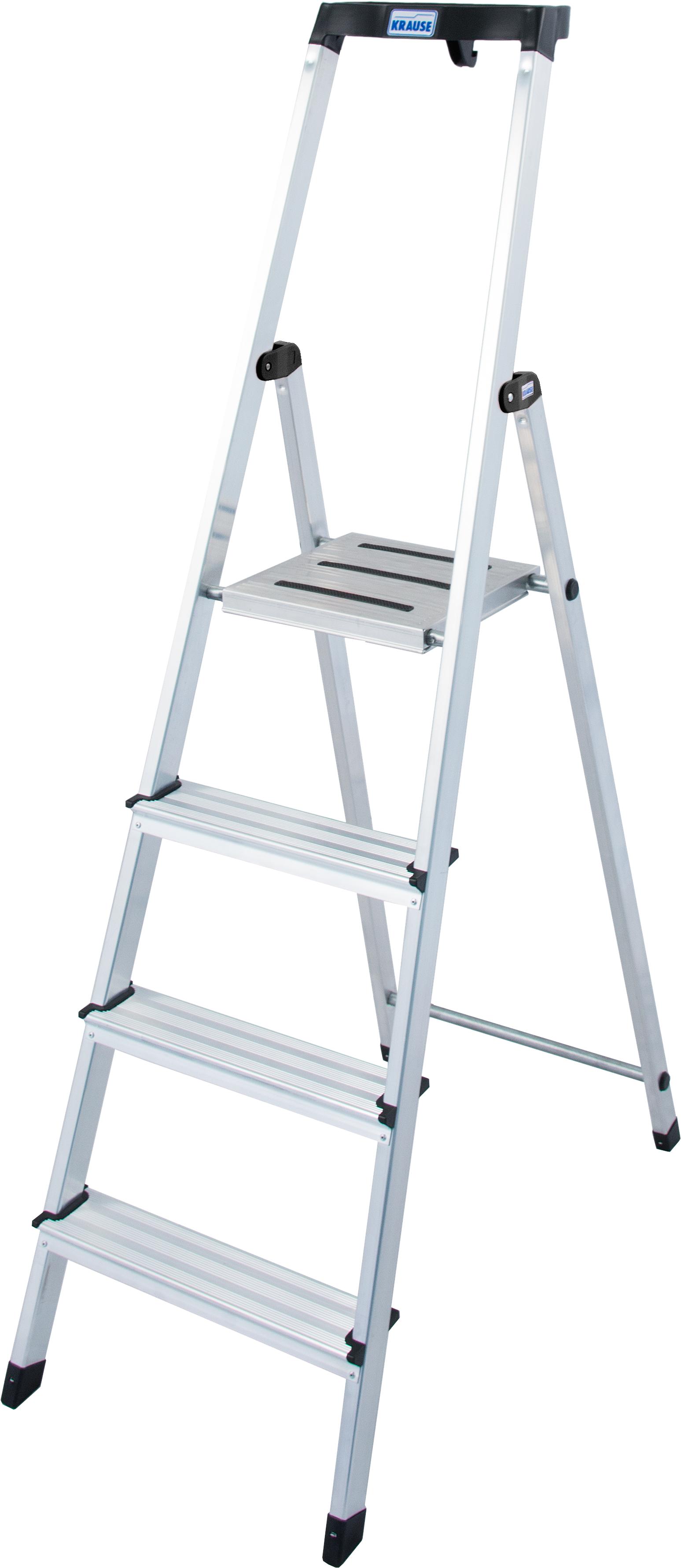 Stehleiter KRAUSE "Safety", grau (aluminiumfarben), B:45cm H:11cm L:160cm, Aluminium, Leitern, Aluminium, 1x4 Stufen, Arbeitshöhe ca. 285 cm