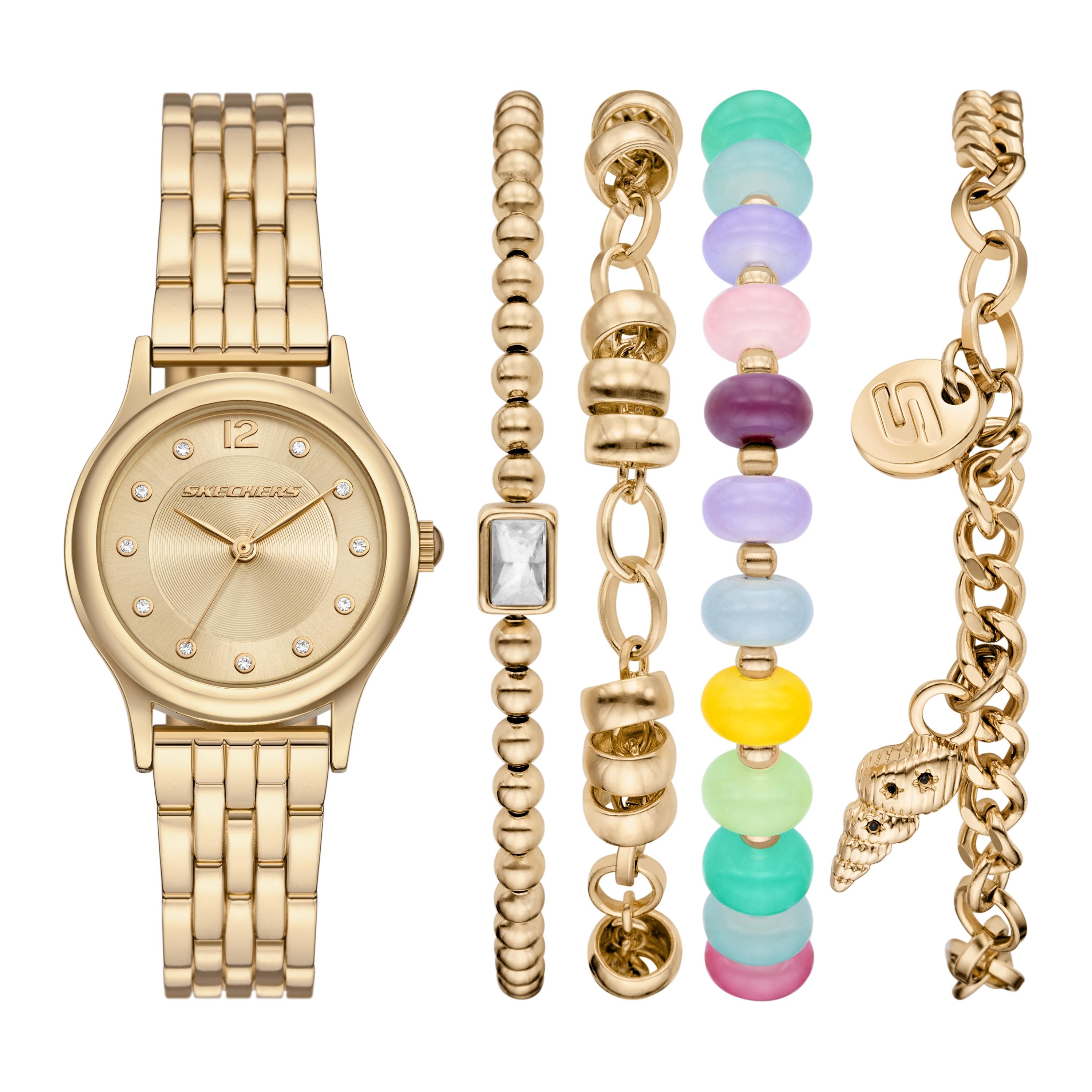 Quarzuhr SKECHERS “Rainbow Crystal Set”, gelbgoldfarben, bunt, Armbanduhren