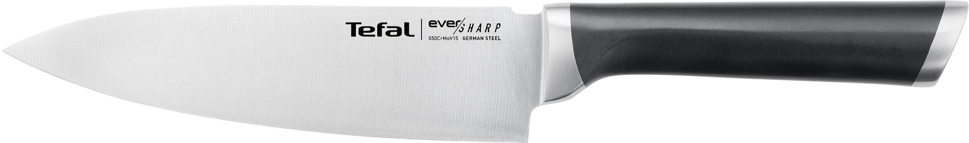 Kochmesser TEFAL "K25690 Ever Sharp", silber (silberfarben, schwarz), Klingenlänge 16,5cm, Edelstahl, Kochmesser, Kochmesser, inkl. Messerschärfer, Ed