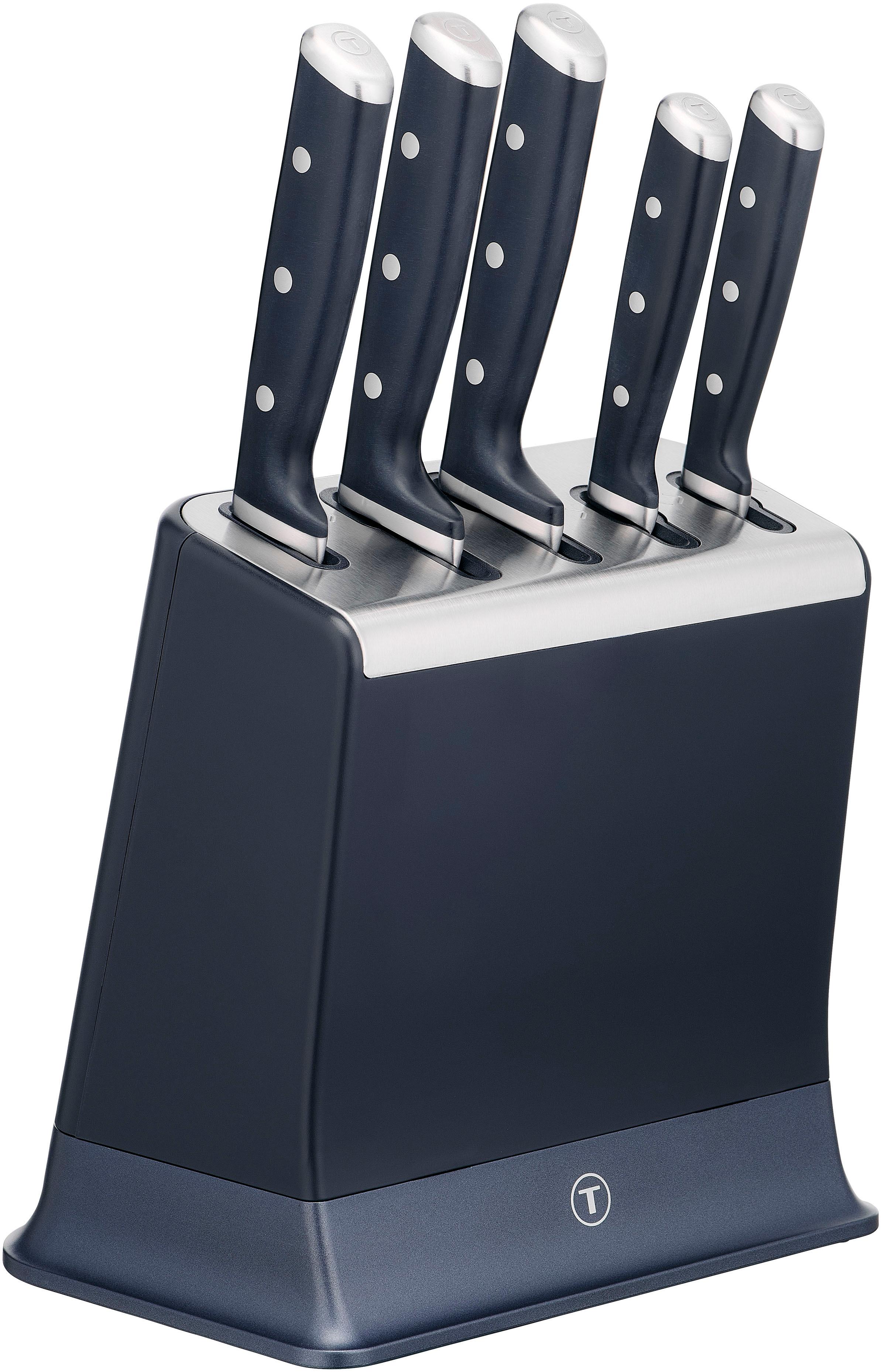 Messer-Set TEFAL "EverSharp Pro", dunkelblau, edelstahl, Edelstahl, Kunststoff, Kochmesser-Sets, Messer-Set, selbstschärfender Messerblock, Klinge aus