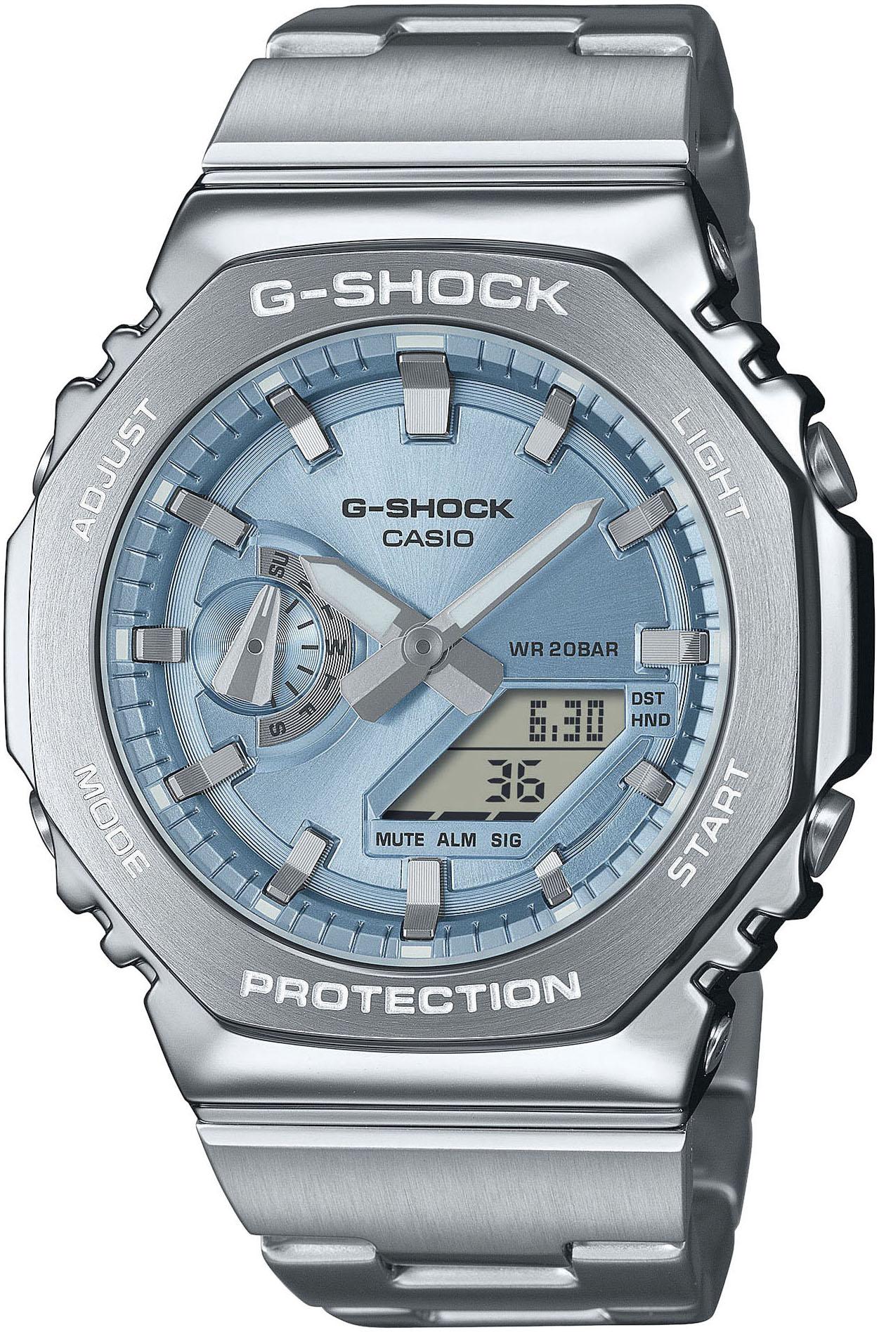 Chronograph CASIO G-SHOCK, silber (silberfarben, hellblau), Armbanduhren