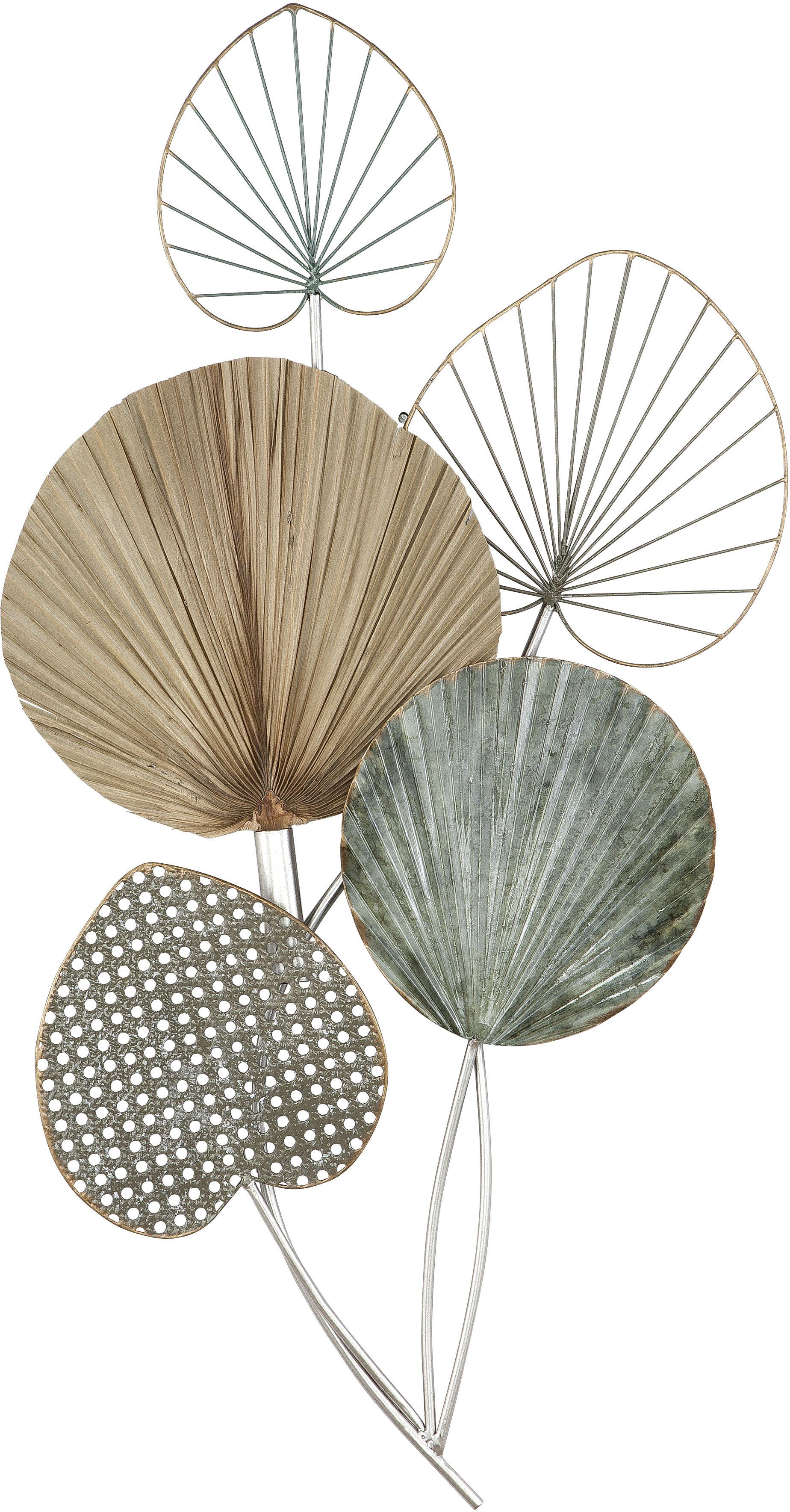 Wanddekoobjekt GILDE "Wandrelief 5 Blätter", beige (natur), B:48cm H:90cm T:6cm, Metall, Wanddekoobjekte, Wanddekoobjekt, Wanddeko Bilder Metall, 3D, 