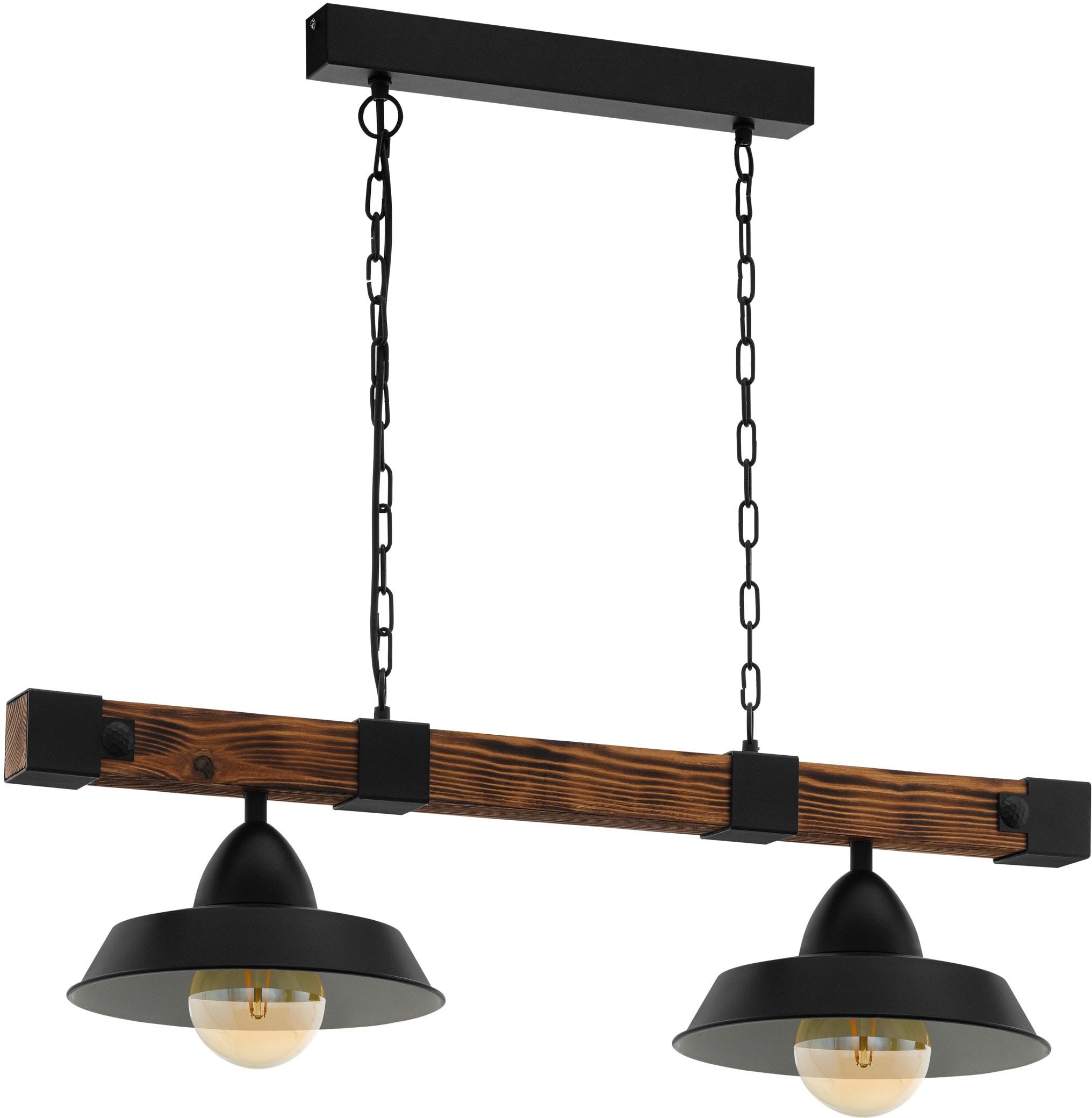 EGLO Hängeleuchte "OLDBURY", braun (holz dunkel), 2, H: 110cm, 1 Stk., Leuchten, Vintage Pendelleuchte, E27, 86 cm, FSC zertifiziert, Hängeleuchte