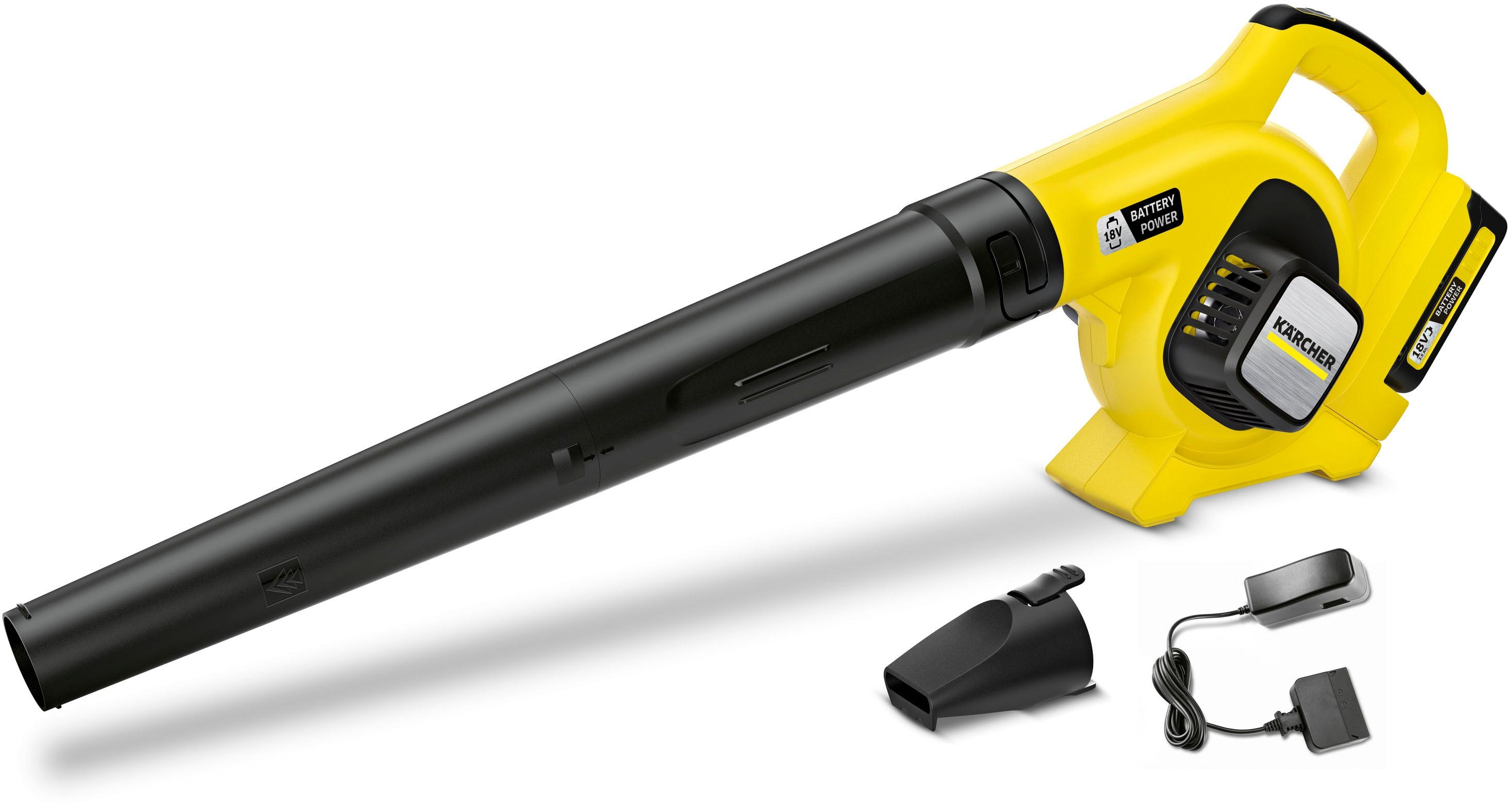 Akku-Laubbläser KÄRCHER "LBL 2 BATTERY SET", gelb, B:17cm H:30,5cm L:97,5cm, Kunststoff, Laubsauger, Akku-Laubbläser, mit Gebläserohr, Akku und Ladege