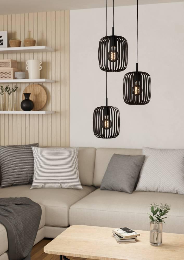 EGLO Hängeleuchte "ROMAZZINA Pendelleuchte, Esstischleuchte, sandfarben, Metall, E27", schwarz, 3, Ø 46cm H: 110cm, 1 Stk., Leuchten, Hängelampe, Wohn
