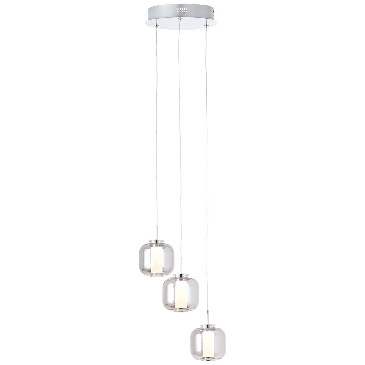 BRILLIANT Pendelleuchte "Rafa", grau (chrom, rauchglas), 3, Ø 22cm H: 125cm, 1 Stk., Leuchten, LED Hängelampe 3flg Rondell chrom/rauchglas, Pendelleuc