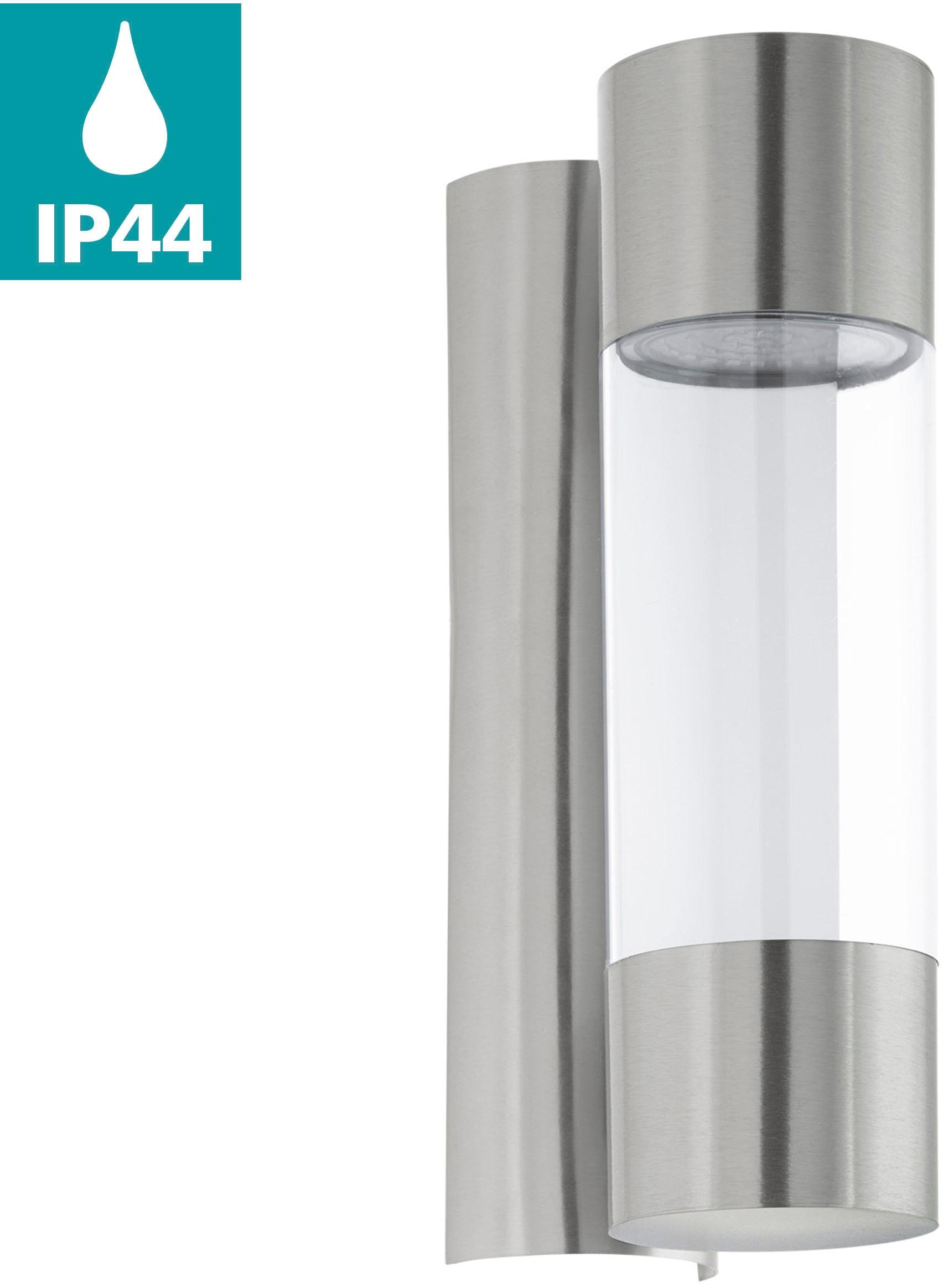 Wandleuchte EGLO "ROBLEDO Wandlampe, Edelstahl und Kunststoff, IP44, Außenlampe, Lampe", silber (edelstahlfarben), B:7,5cm H:26cm T:12cm, Leuchten, Wa