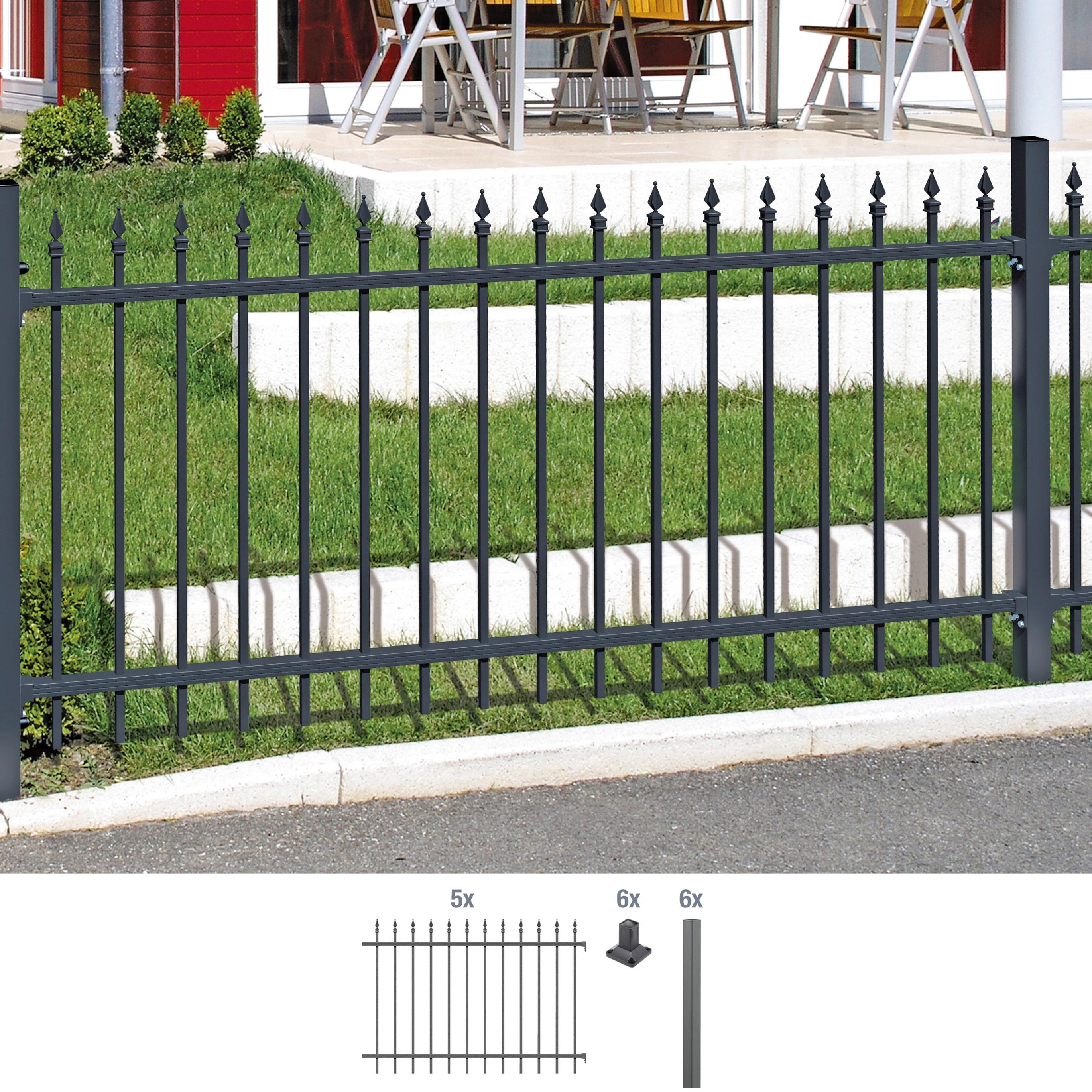 Metallzaun ALBERTS "Chaussee", grau, H:100cm, Aluminium, Zaunelemente, Metallzaun, Höhe: 100 und 120 cm, Gesamtlänge: 10 m, zum Aufschrauben