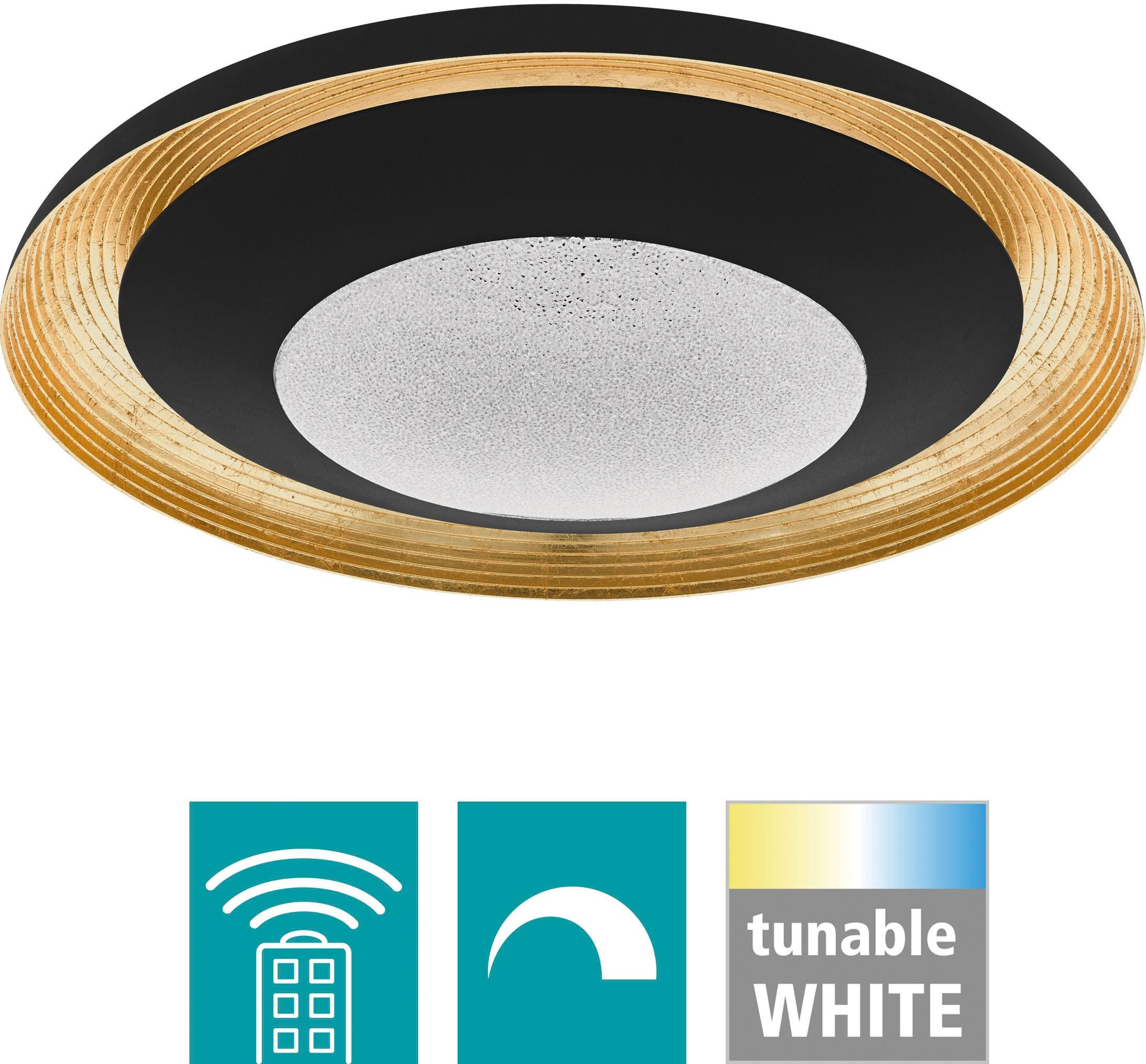 EGLO Deckenleuchte "CANICOSA 2 Deckenlampe, gold, schwarz, dimmbar, tuneable white, CCT", schwarz (schwarz, goldfarben, transparent), 1, Ø 49,5cm H: 9