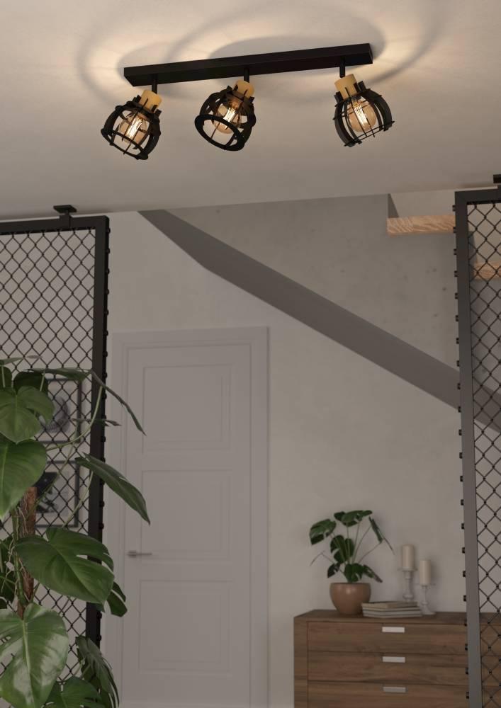 EGLO Deckenspot "STILLINGTON 1", braun (schwarz, natur), 3, H: 24,5cm, 1 Stk., Leuchten, Deckenlampe, Deckenleuchte Industrial Design, Deckenspot