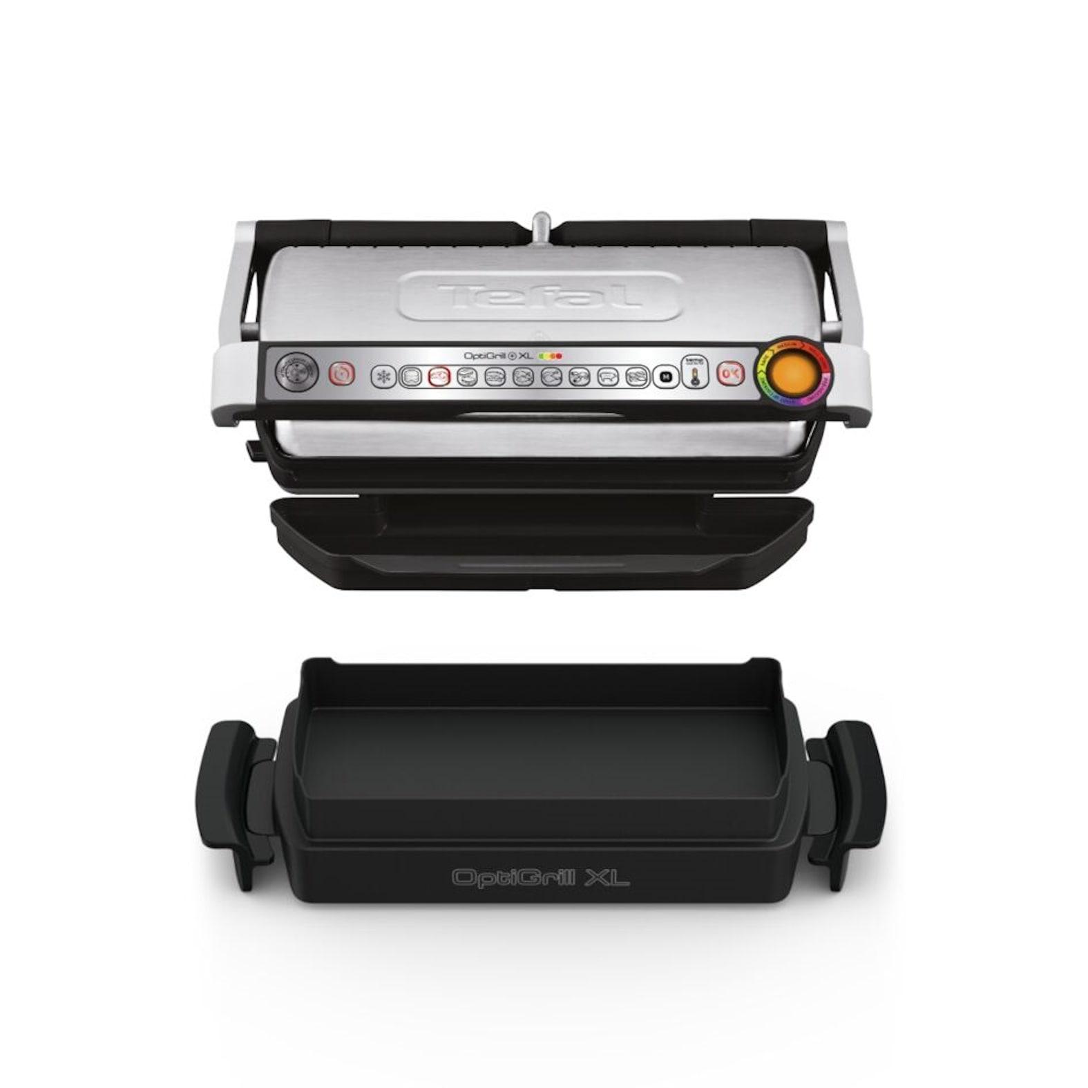 Kontaktgrill TEFAL "OptiGrill+ XL inkl. Backschale, manueller Modus mit 4 Temperaturen", schwarz (edelstahlfarben, schwarz), B:44cm H:17,5cm T:36,5cm,