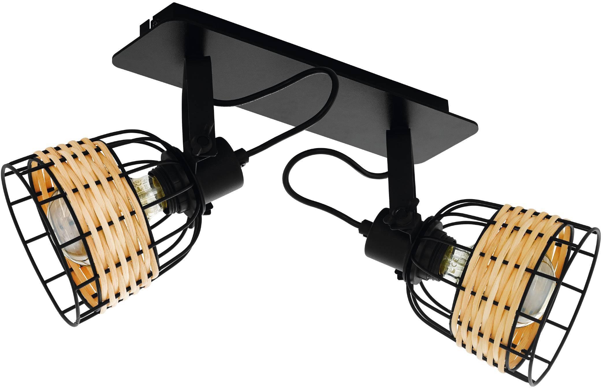 EGLO Deckenspot "ANWICK 1 Deckenstrahler, Stahl und Rattan, Wohnzimmerlampe, Flurlampe", schwarz (schwarz, natur), 2, H: 24cm, Leuchten, Spot, Boho, S