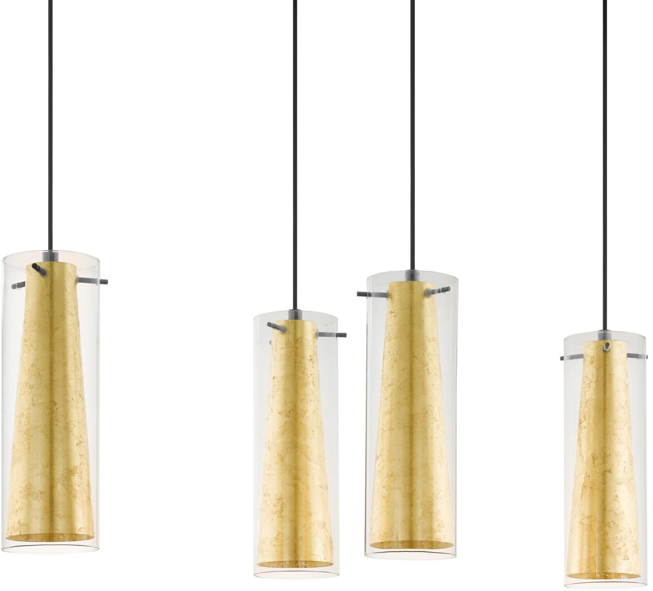 EGLO Hängeleuchte "PINTO GOLD Pendellampe, Stahl, Glas, IP20, E27, Esstischlampe, Lampe", gold (goldfarben, schwarz), 4, Leuchten, Hängelampe goldfarb