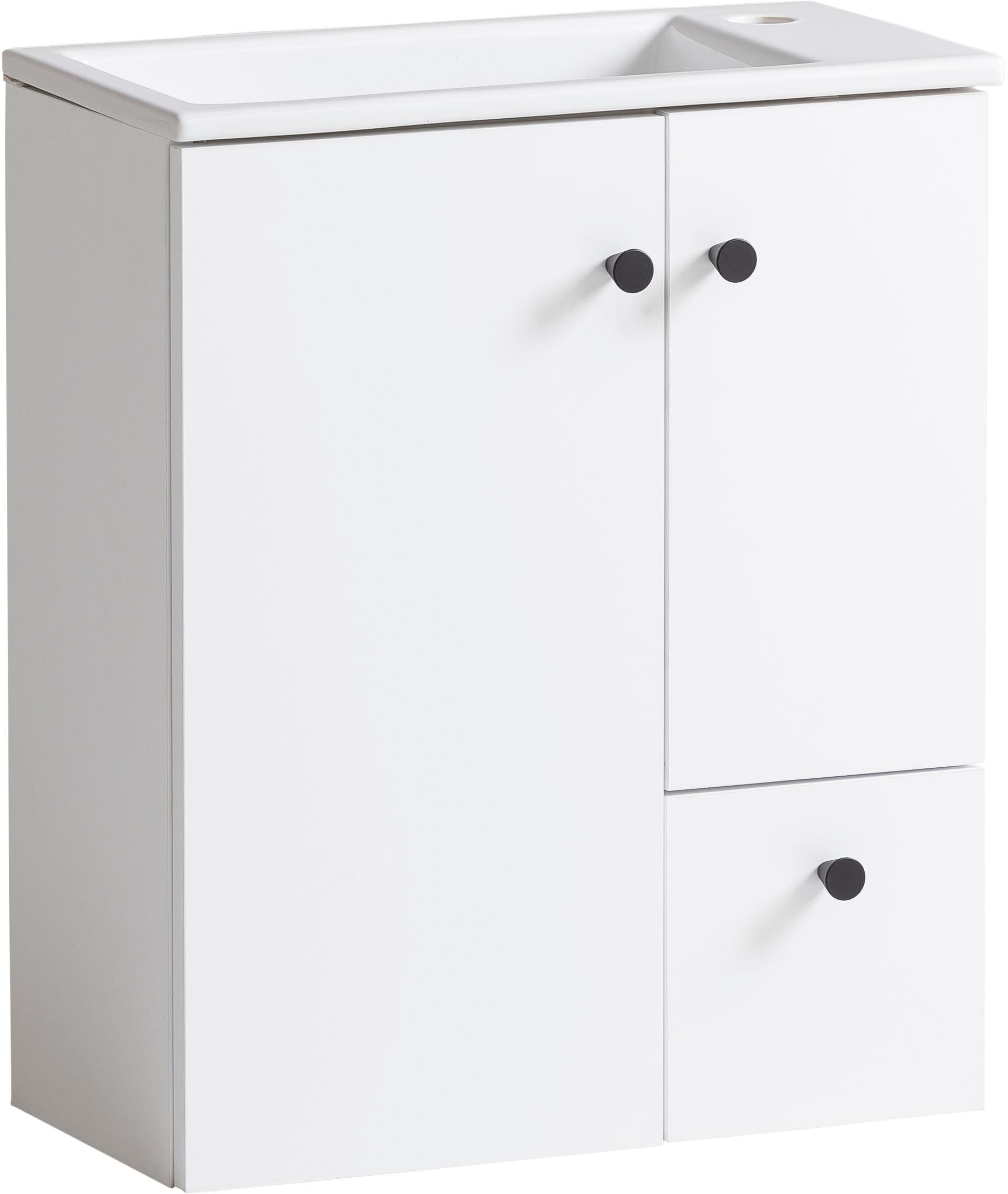 Waschtisch WELLTIME "Lugo, Breite 50 cm", weiß (mattweiß, mattweiß), B:50cm H:60cm T:25cm, FSC-zertifizierter Holzwerkstoff, Waschtische, Waschtisch, 