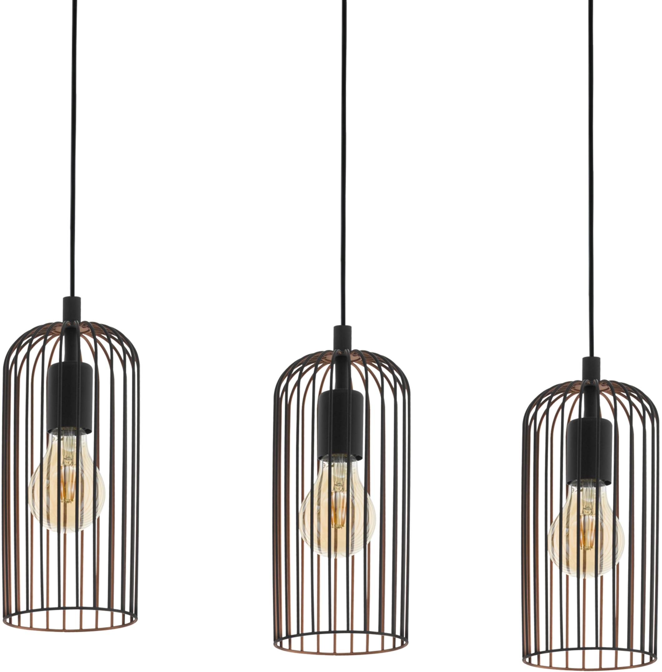 EGLO Hängeleuchte "ROCCAMENA Pendellampe, IP20, E27, Stahl, Vintage, Esstischlampe, Lampe", schwarz (schwarz, kupferfarben), 3, Leuchten, Hängeleuchte