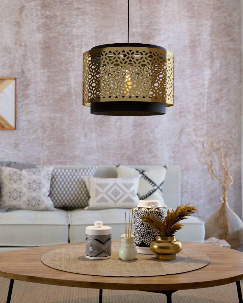 EGLO Hängeleuchte "SANDBACH Pendellampe, Stahl, E27, IP20, Wohnzimmerlampe, Retro, Lampe", schwarz (schwarz, messing), 1, Ø 42cm H: 110cm, 1 Stk., Leu